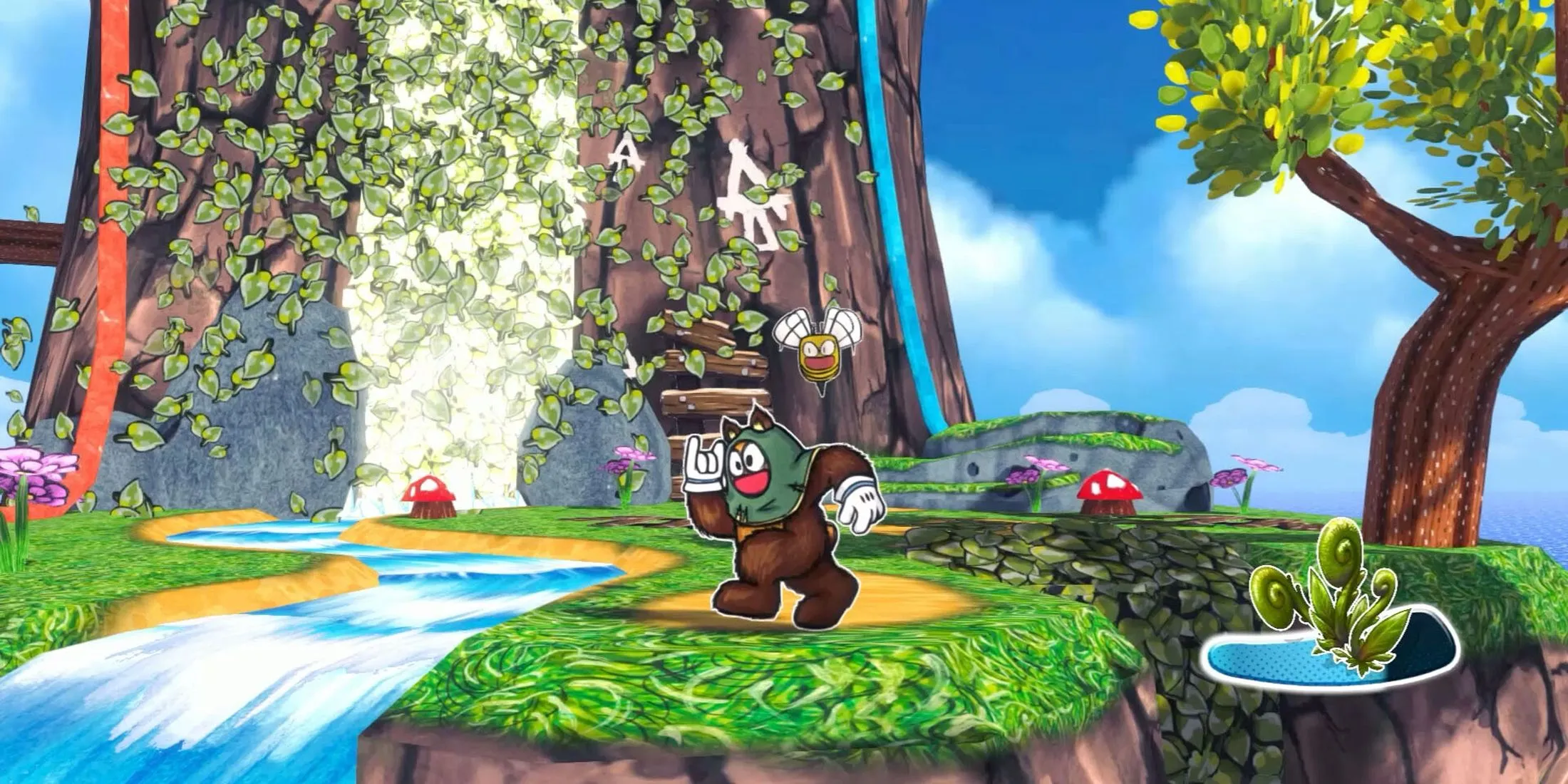 Một cảnh gameplay tổng thể của Ruffy and the Riverside với đồ họa tươi sáng