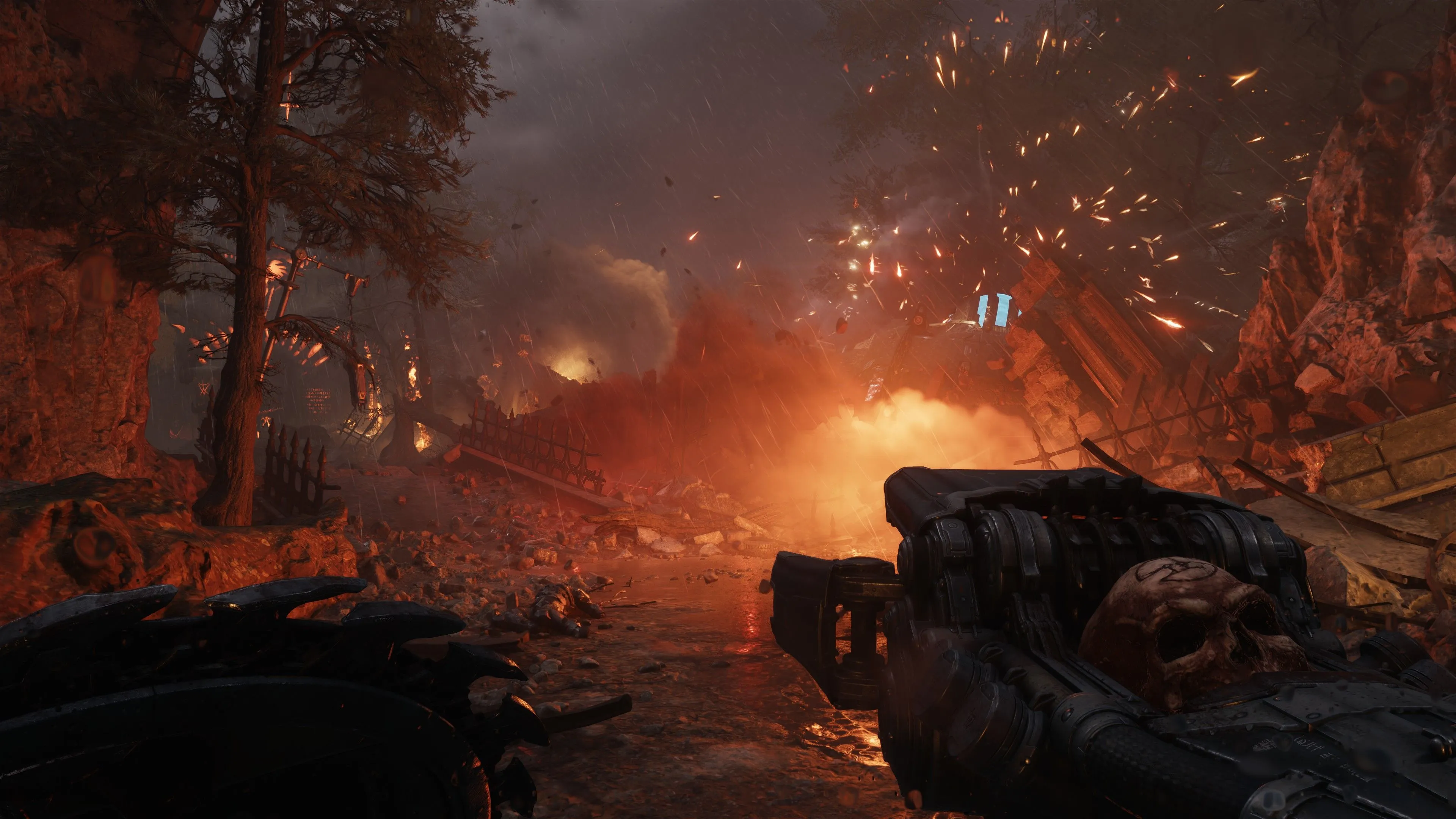 Một cảnh gameplay từ Doom: The Dark Ages, cho thấy không gian kiến trúc cổ xưa và quái vật trong bối cảnh trung cổ u tối.