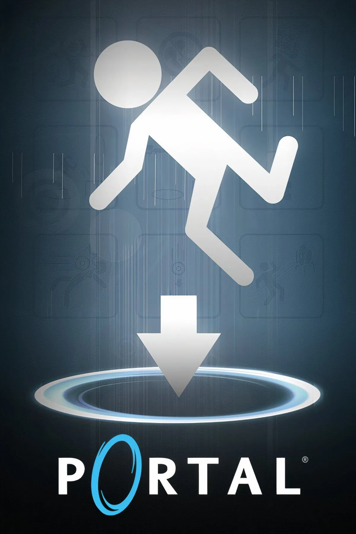 Một cảnh trong game Portal với nhân vật chính sử dụng súng tạo cổng