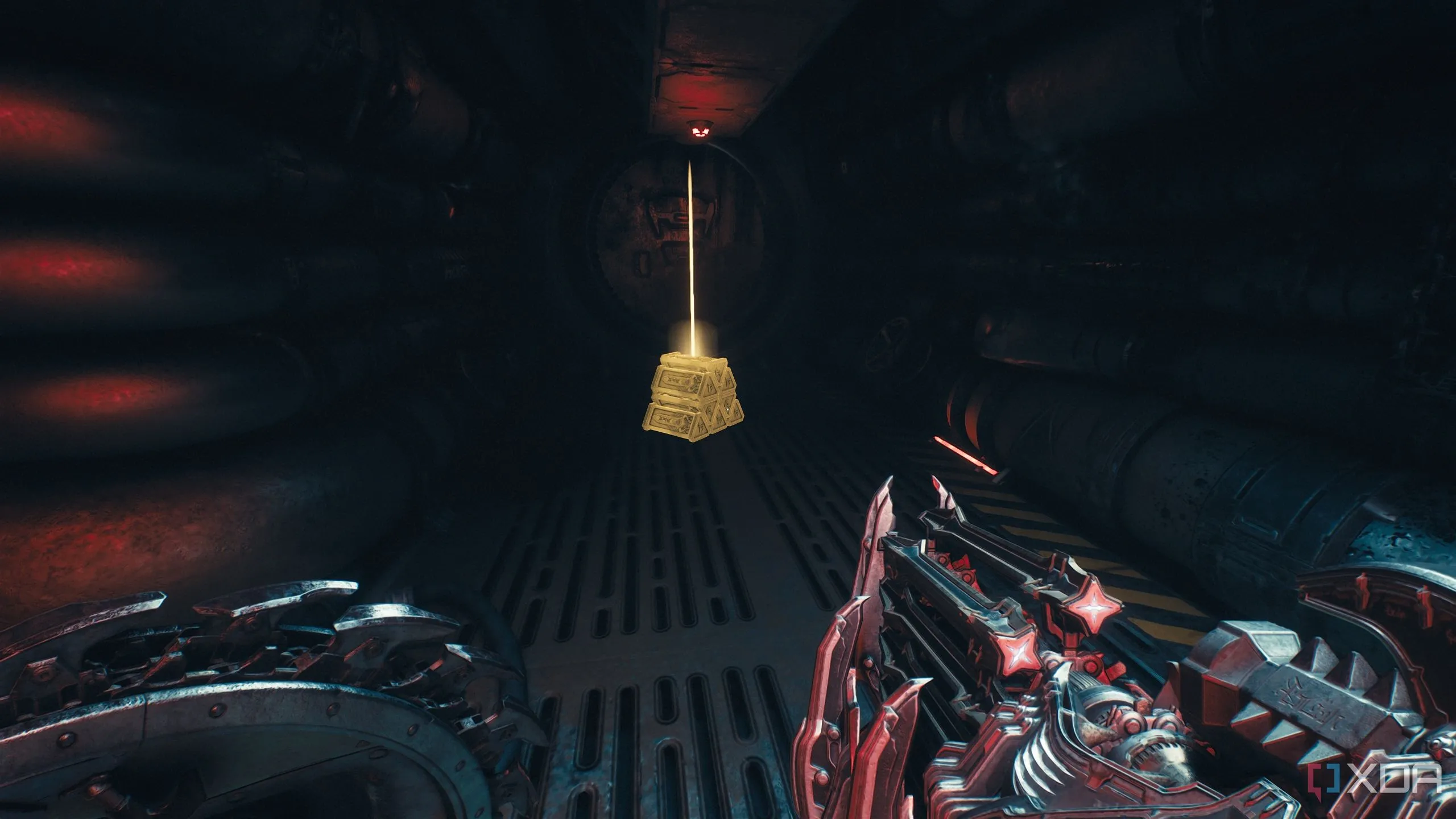 Một chồng vàng (gold stack) ẩn sâu bên trong ống thông gió trên đường đến Khu vực bí mật 6 trong Doom The Dark Ages.