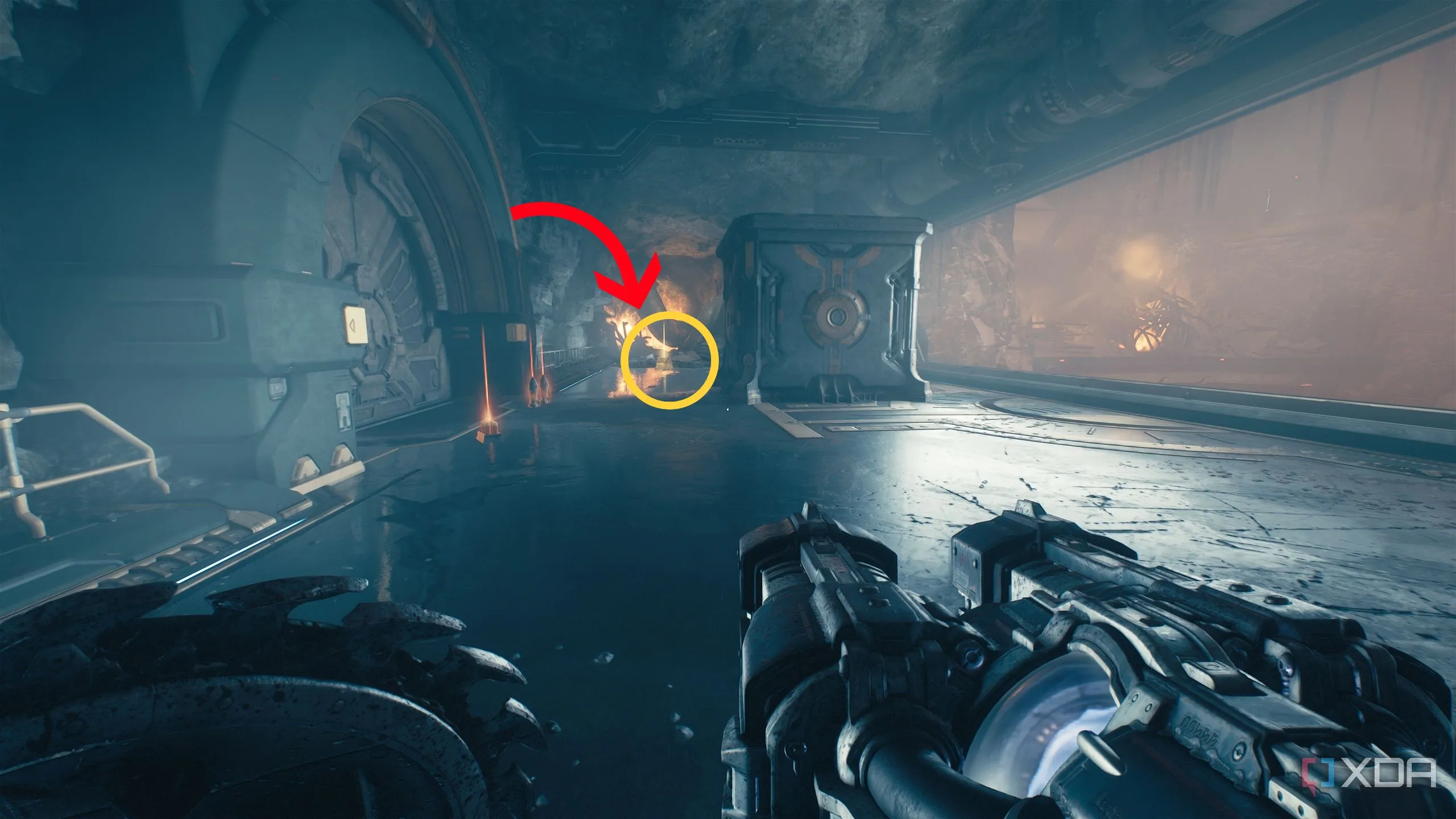 Một chồng vàng (gold stack) nằm gần hộp Shield Charge, đánh dấu lối ra khỏi Khu vực bí mật 4.