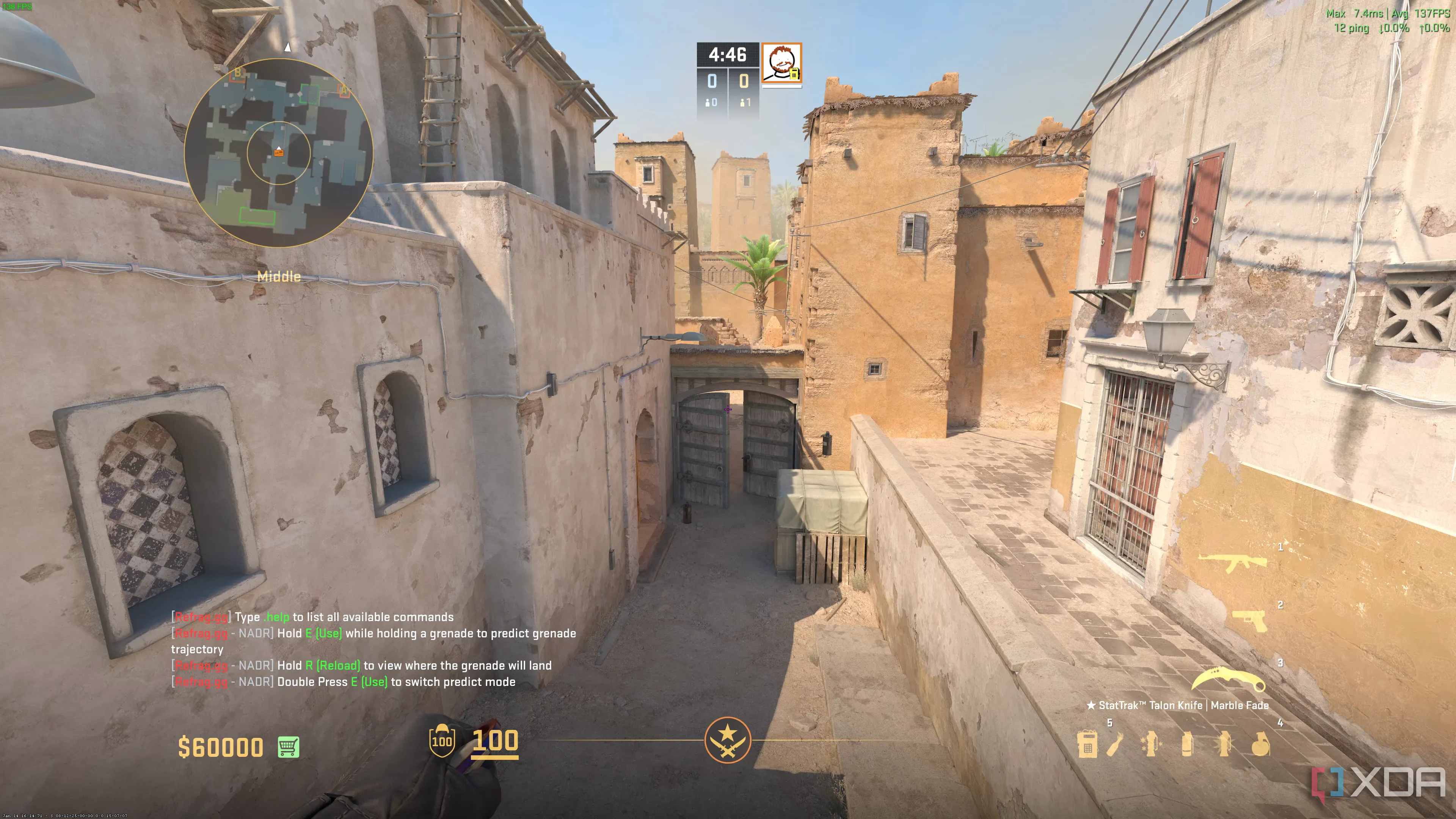 Một góc bản đồ Dust 2 trong Counter-Strike 2, thể hiện tầm quan trọng của việc học thuộc địa điểm và callout.