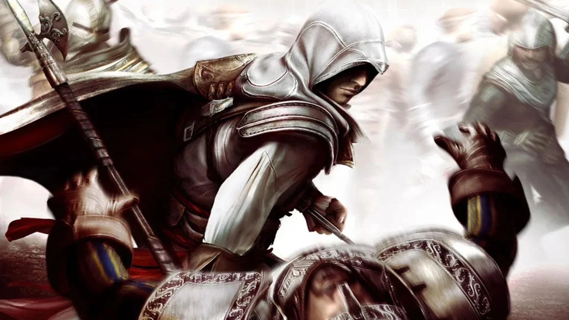 Một hình ảnh quảng bá game Assassin's Creed, thể hiện sự kết nối giữa dòng game và các sự kiện lịch sử