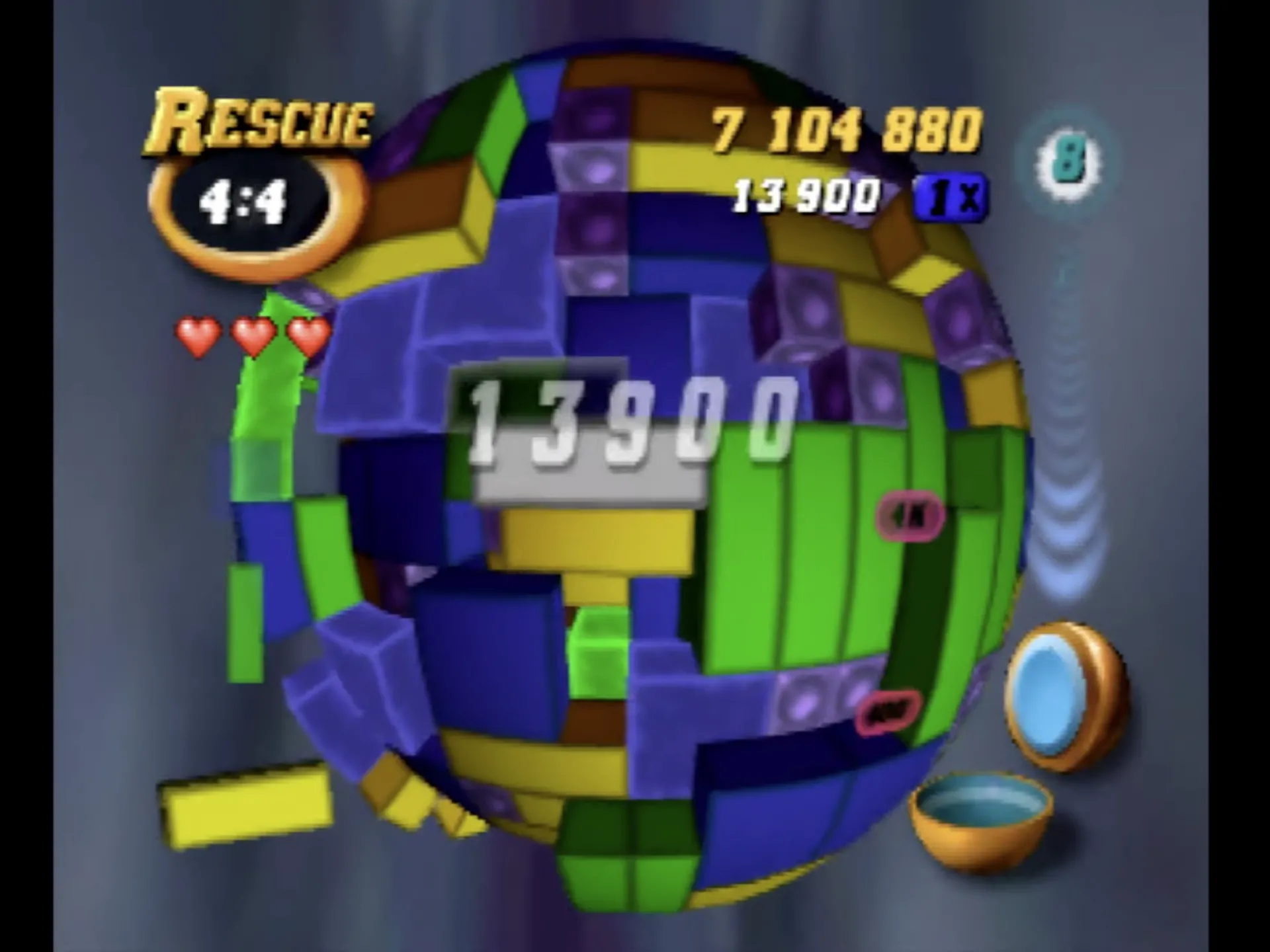Một khoảnh khắc trong game giải đố 3D Tetrisphere trên hệ máy Nintendo 64