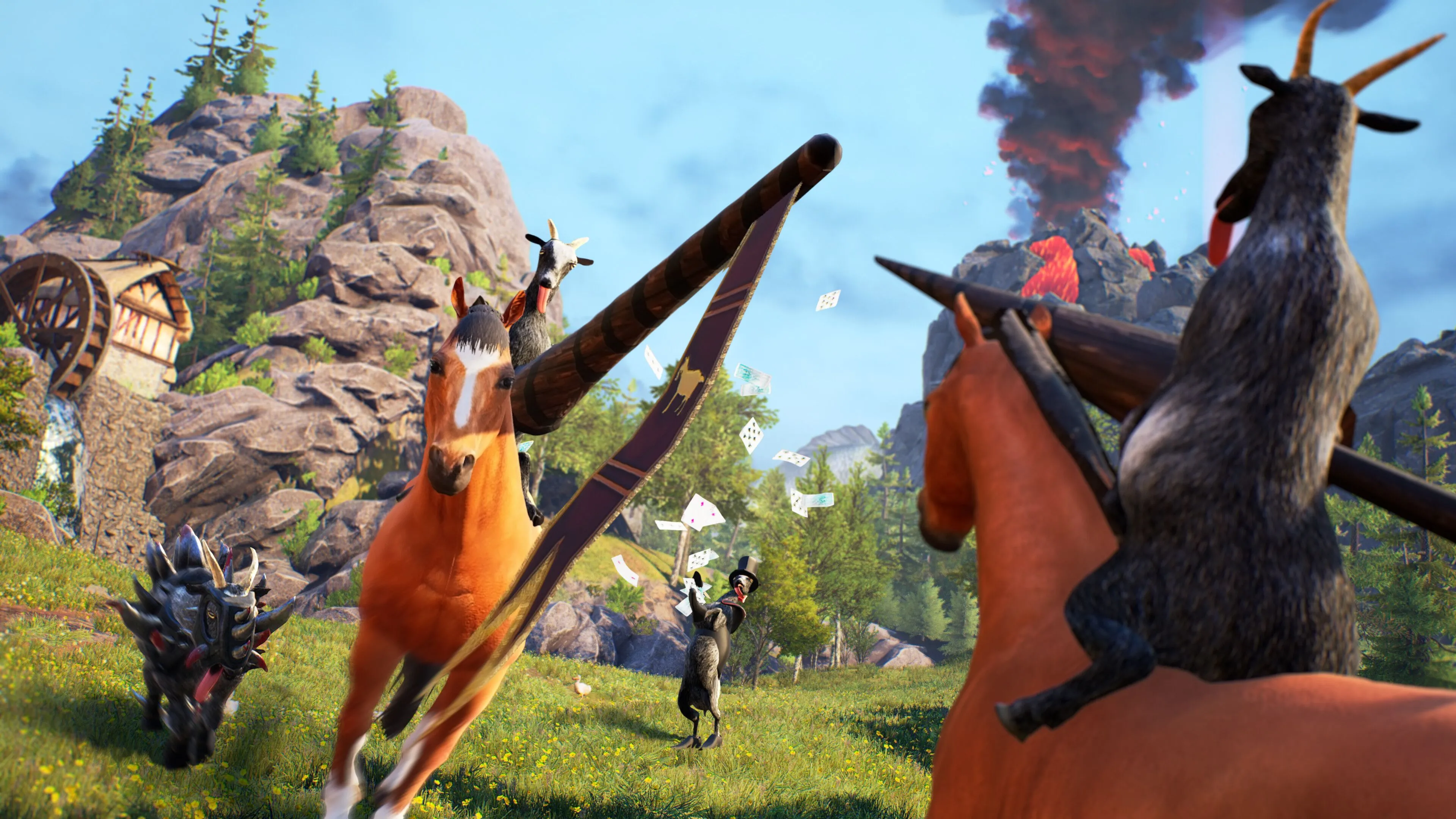 Một phân cảnh hài hước từ Goat Simulator, minh họa sự phá cách và độc đáo của thể loại game giả lập động vật.