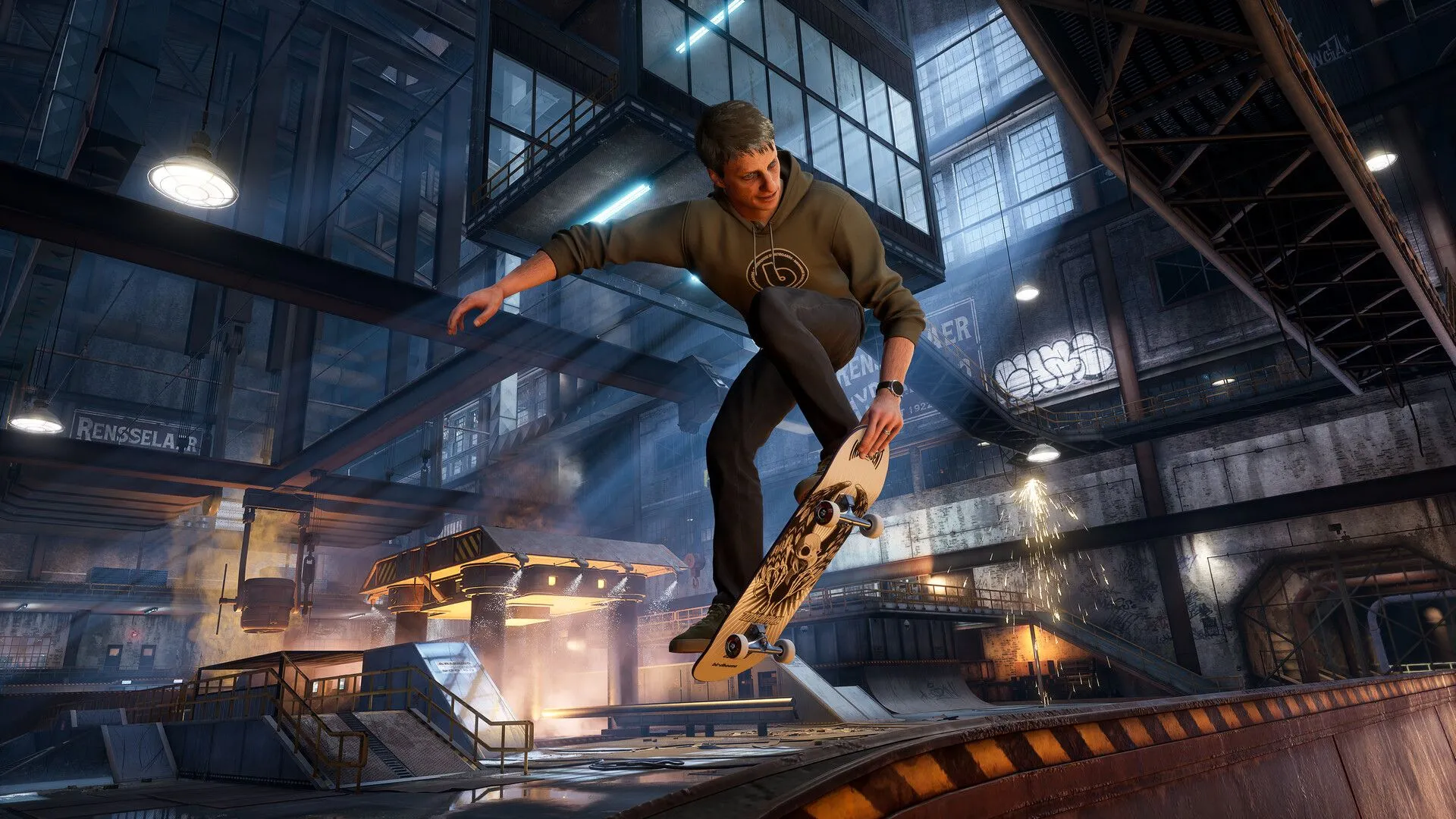 Một skater đang thực hiện động tác trượt ván đẹp mắt trong môi trường game Tony Hawk's Pro Skater 3 + 4