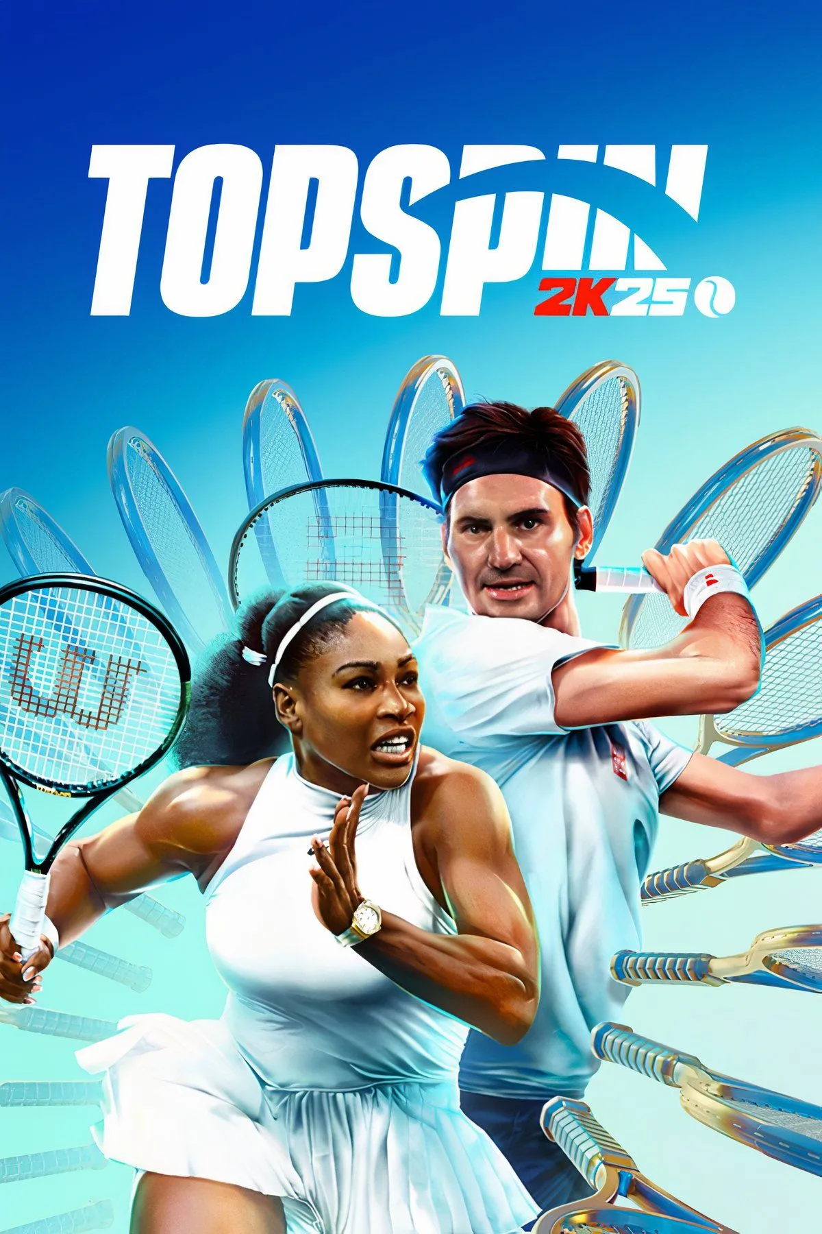 Một tay vợt nữ thực hiện cú giao bóng trong game TopSpin 2K25