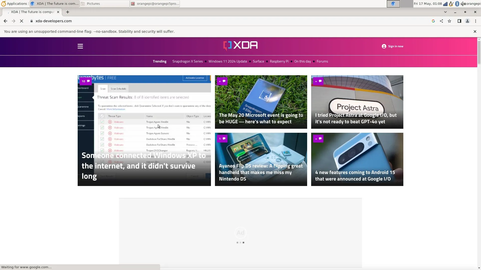Một thiết bị Orange Pi chạy trình duyệt Chromium trên nền Debian, minh họa sự thống trị của Chromium trên web.