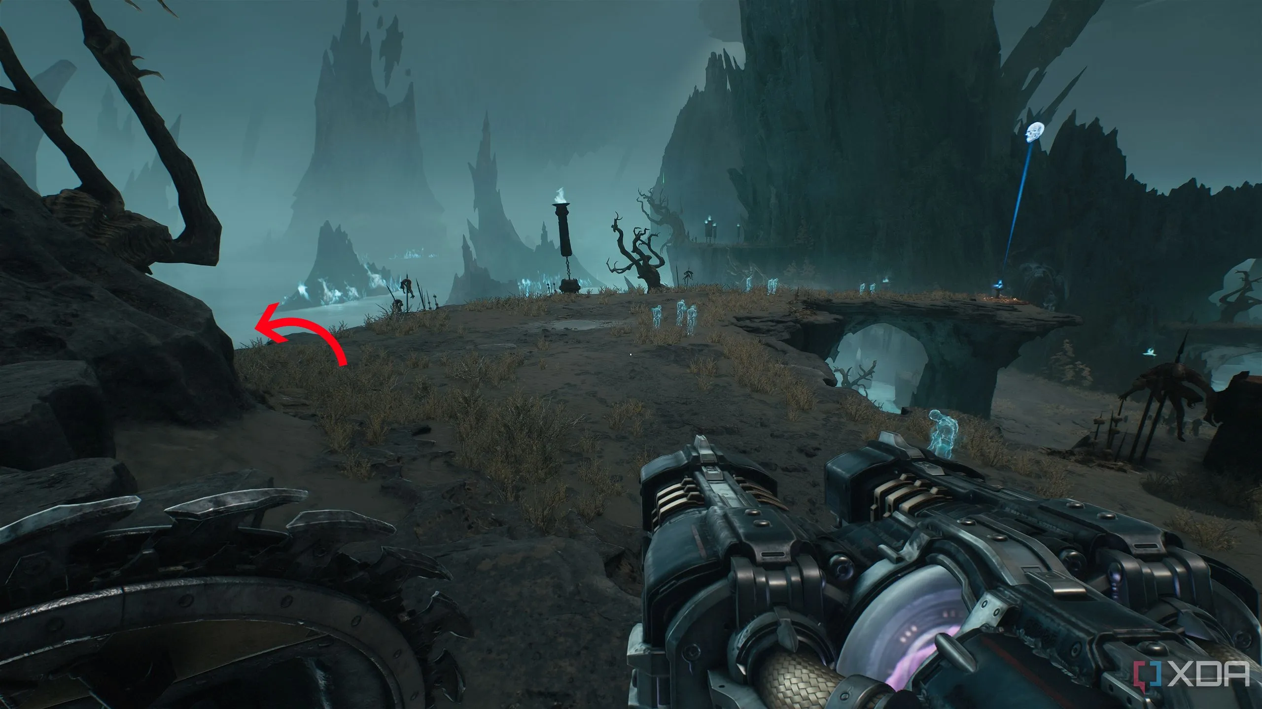 Nền nhỏ bên trái trước khi thu thập chìa khóa đầu lâu xanh trong Chapter 19 Doom: The Dark Ages