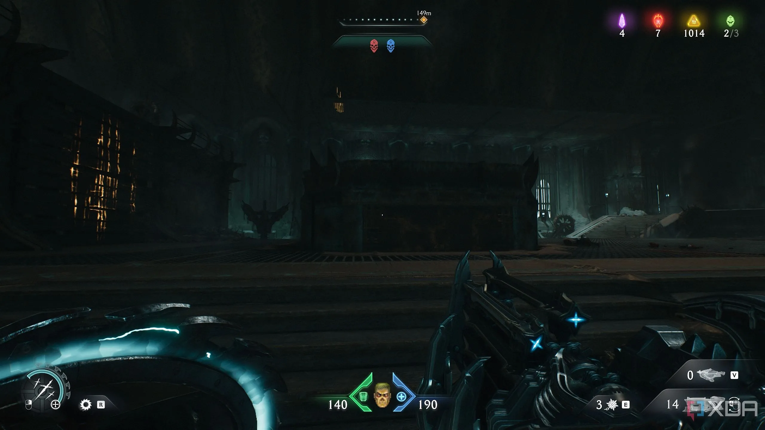 Nền tảng piston di chuyển xuống gần tường leo trên thuyền trong Chapter 19 Doom: The Dark Ages