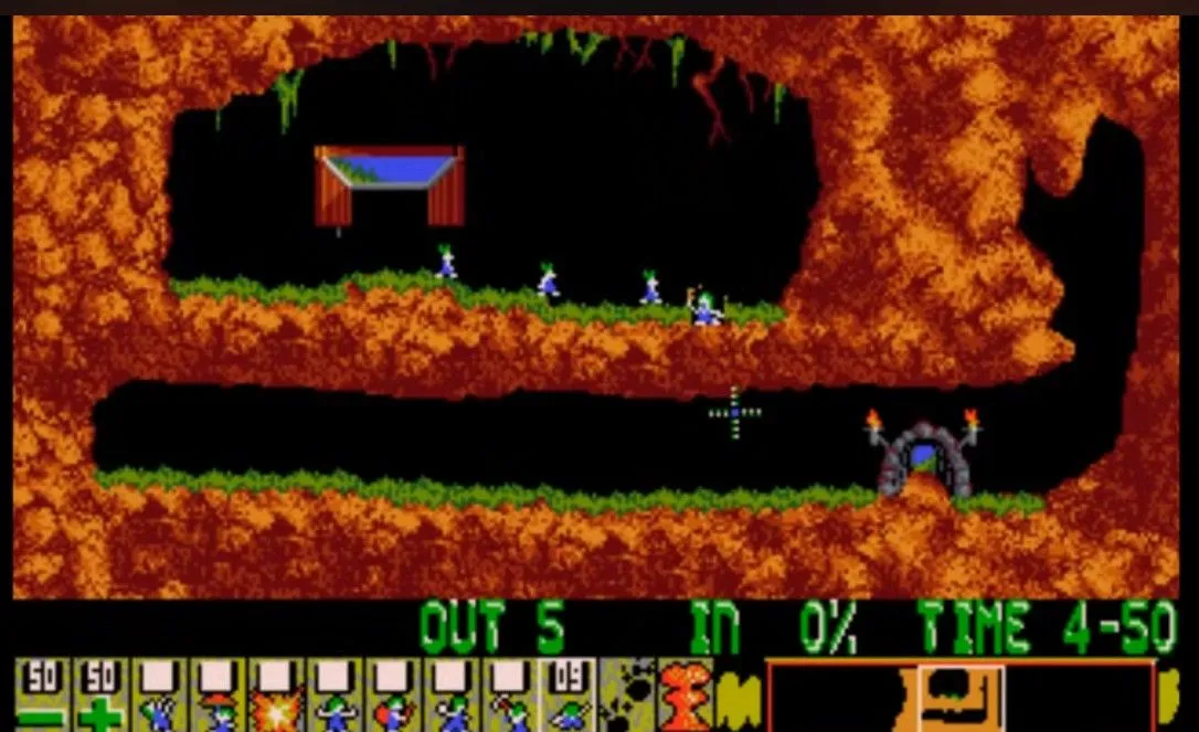 Người chơi điều khiển các chú Lemming vượt qua chướng ngại vật trong game giải đố kinh điển Lemmings