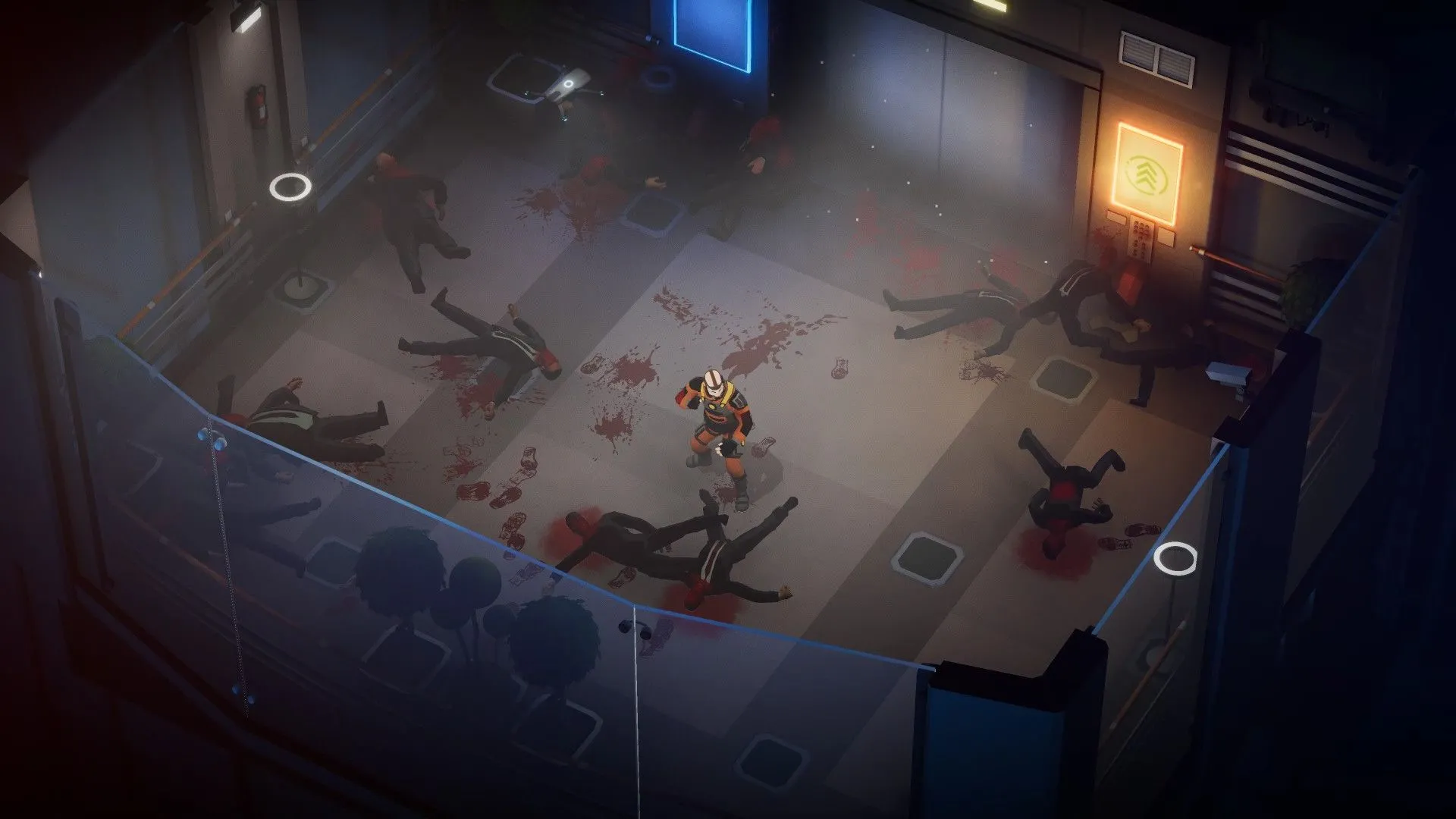 Người chơi đối đầu với nhiều kẻ thù trong một khu vực chiến đấu chật hẹp của Midnight Fight Express.