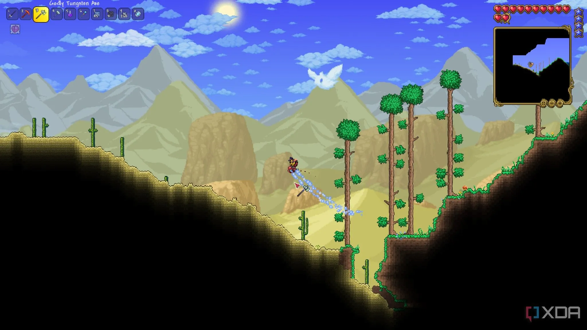 Người chơi khám phá quần xã sinh vật sa mạc đầy màu sắc trong game Terraria.