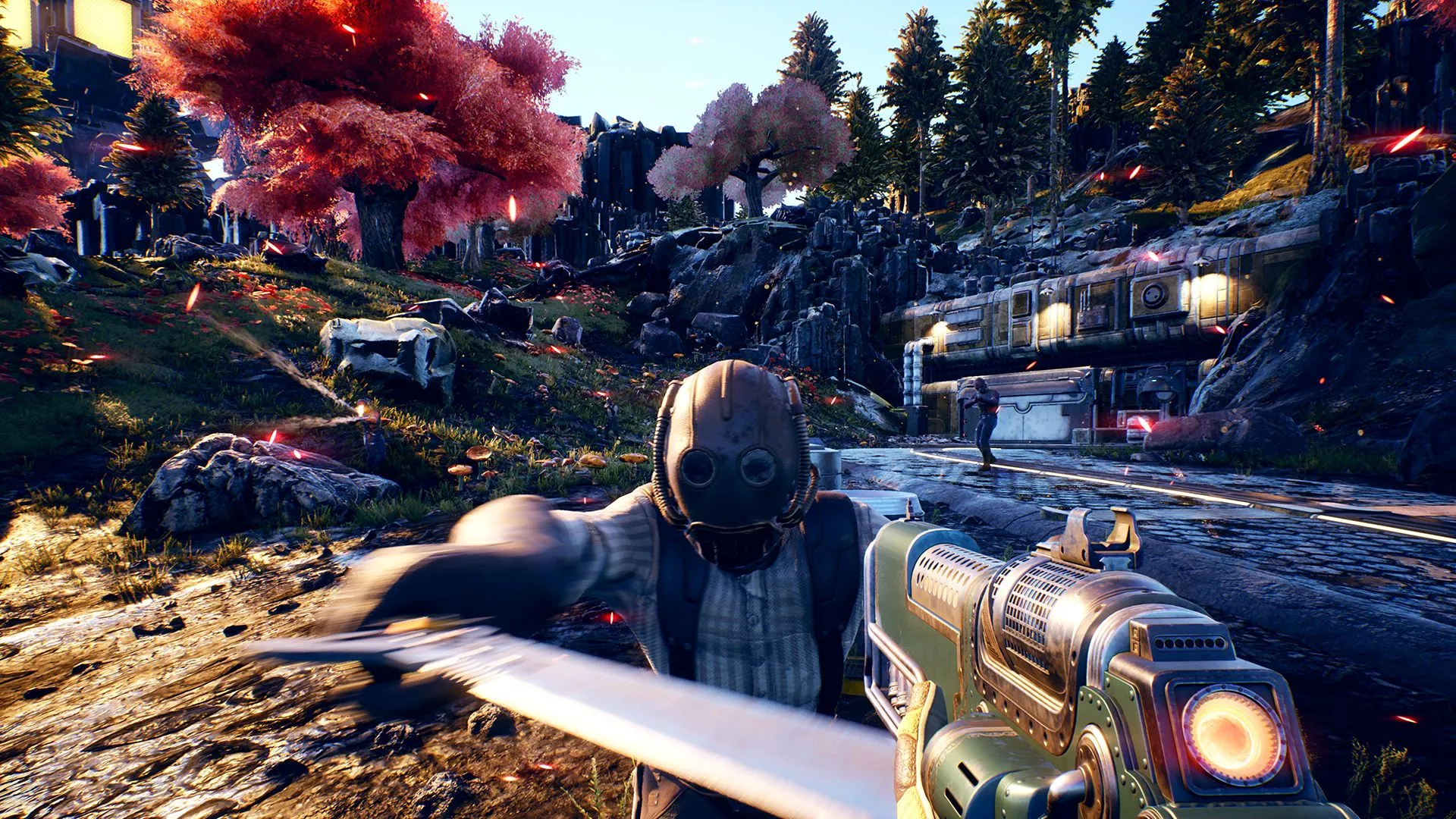 Người chơi The Outer Worlds tấn công NPC trong một thị trấn