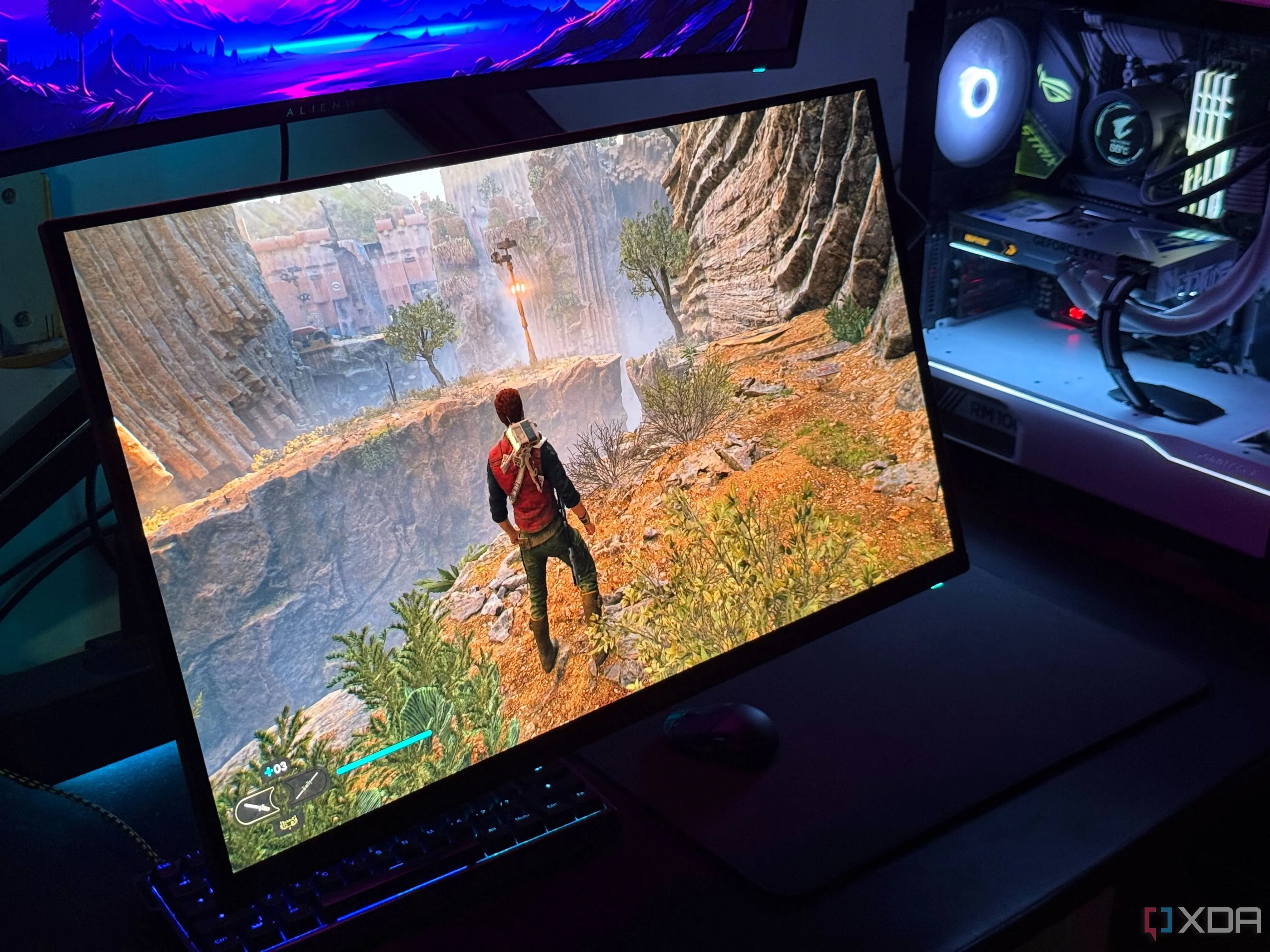 Người chơi trải nghiệm game Star Wars Jedi Survivor trên màn hình gaming OLED