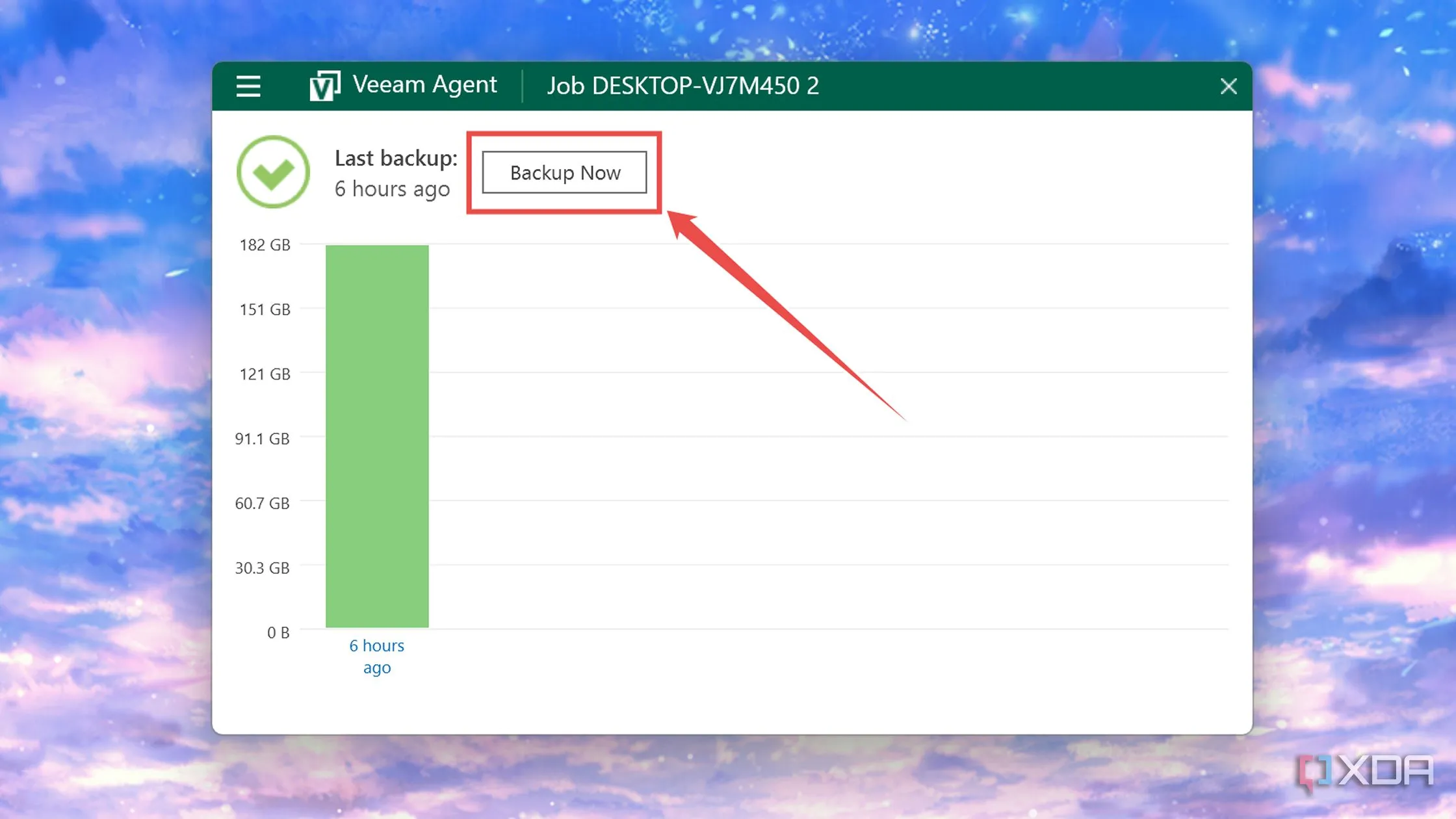 Nhấn Backup Now để bắt đầu sao lưu ngay lập tức bằng Veeam Agent