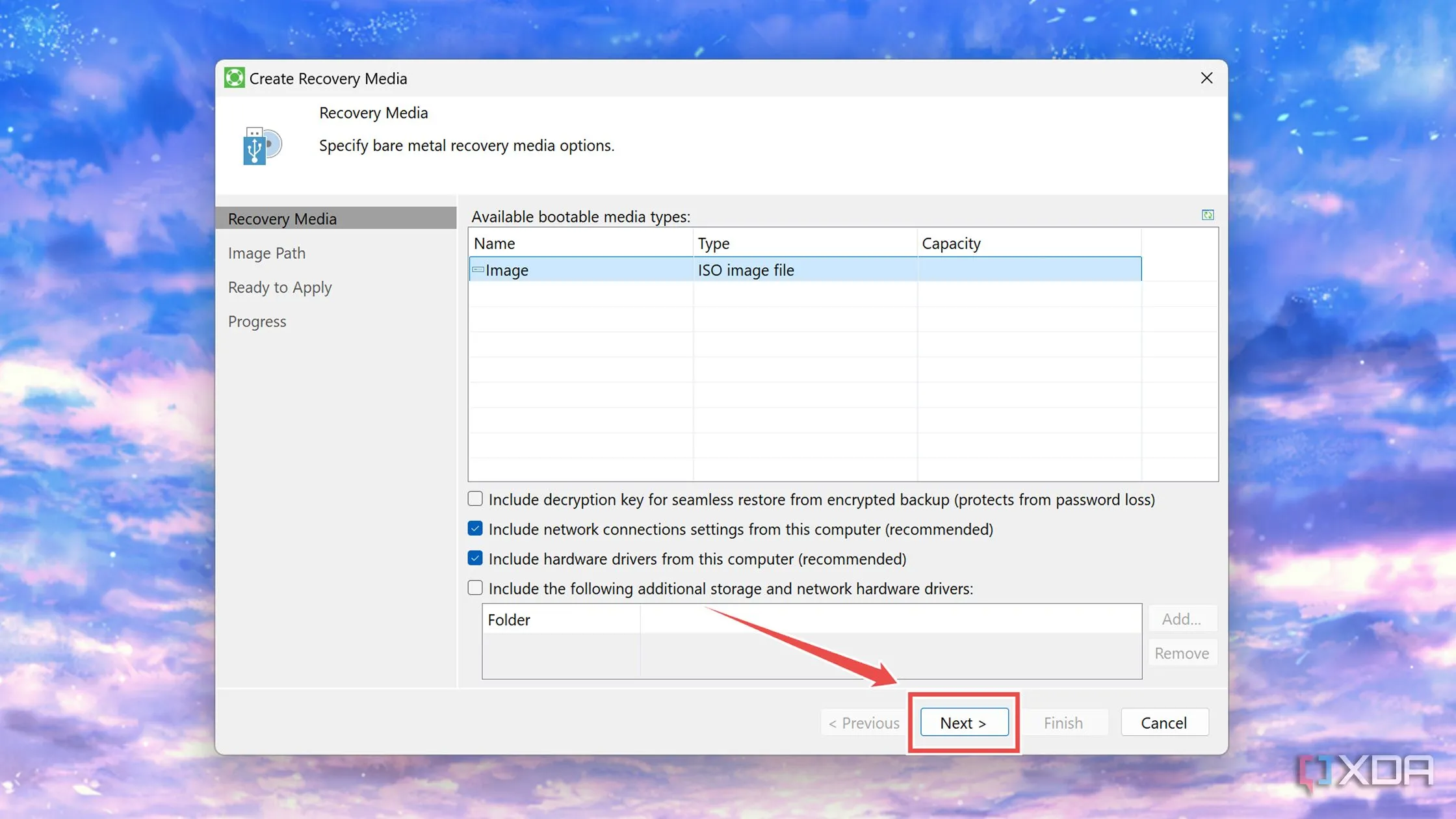 Nhấn Next trong ứng dụng Veeam Recovery Media để tiếp tục cài đặt