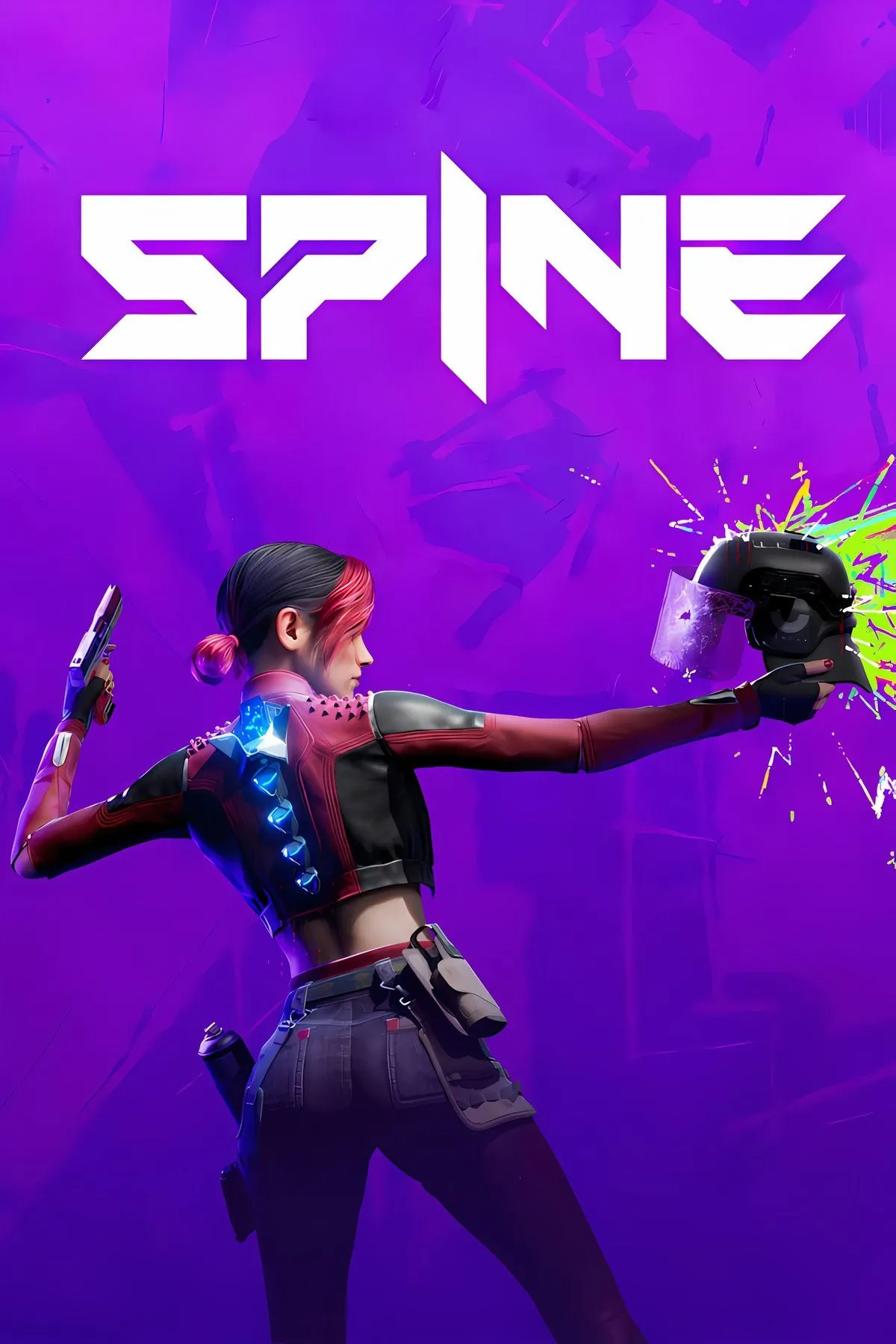 Nhân vật chính của game SPINE với phong cách Gun Fu, tạo dáng hành động giữa những ánh đèn neon