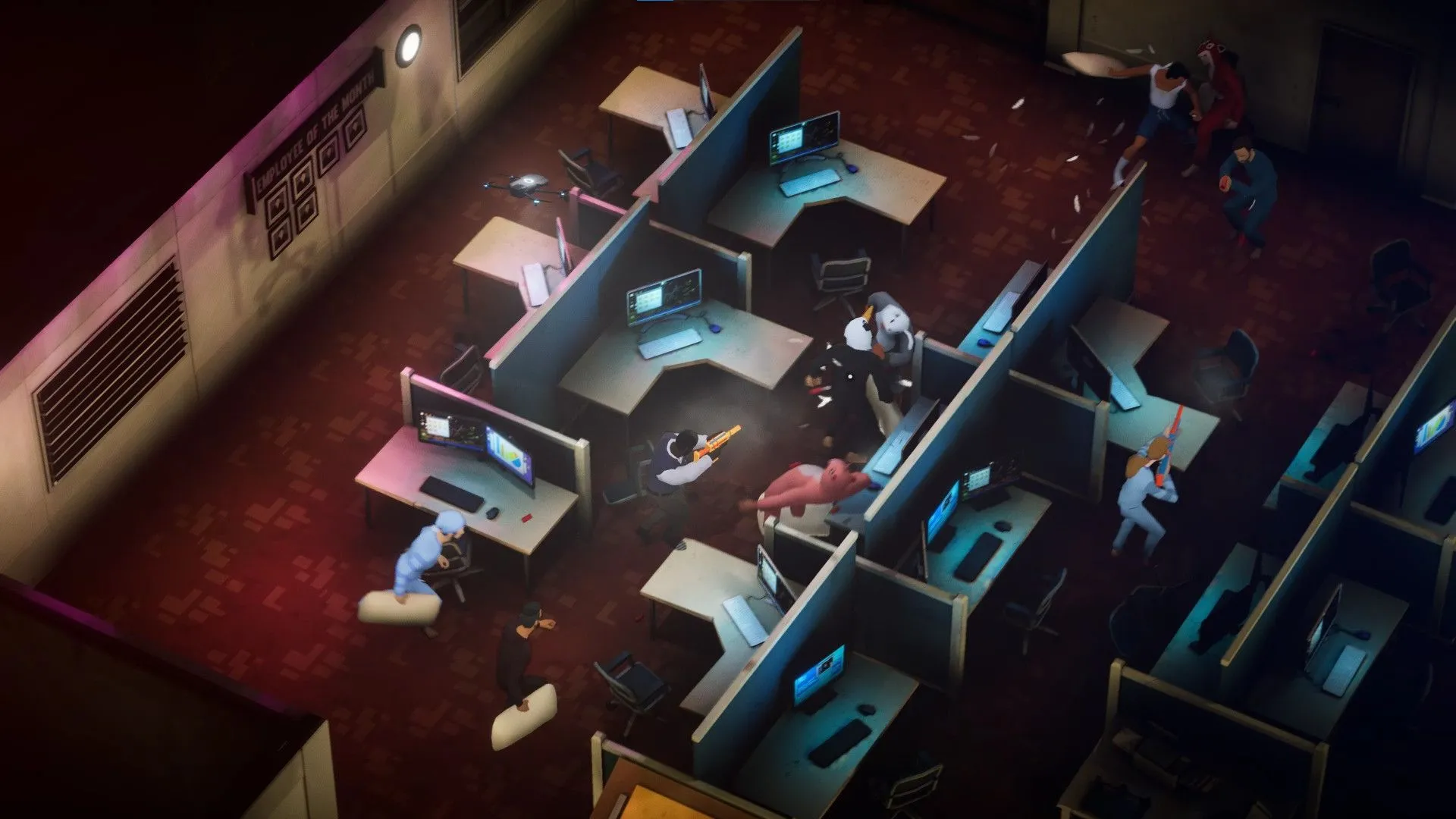 Nhân vật chính đang thực hiện đòn kết liễu đẹp mắt trong Midnight Fight Express.