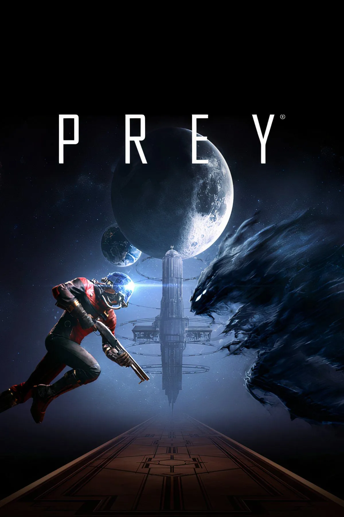 Nhân vật chính Morgan Yu đối mặt với mối đe dọa Mimic trong không gian u ám của Prey.