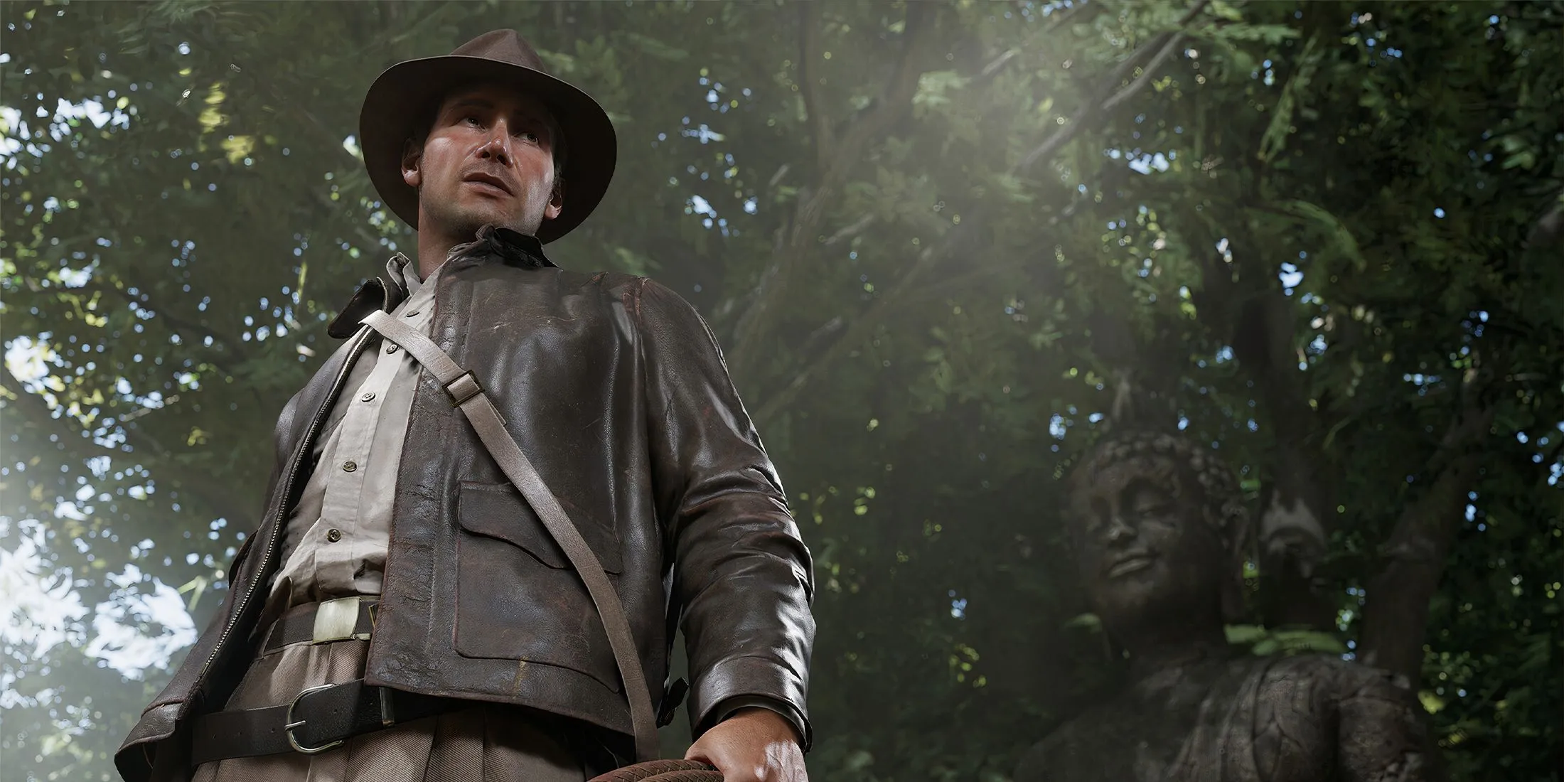 Nhân vật Indiana Jones với cây roi đặc trưng trong game &quot;Indiana Jones and the Great Circle&quot;, một tựa game AAA đòi hỏi nhiều VRAM và hỗ trợ ray tracing.