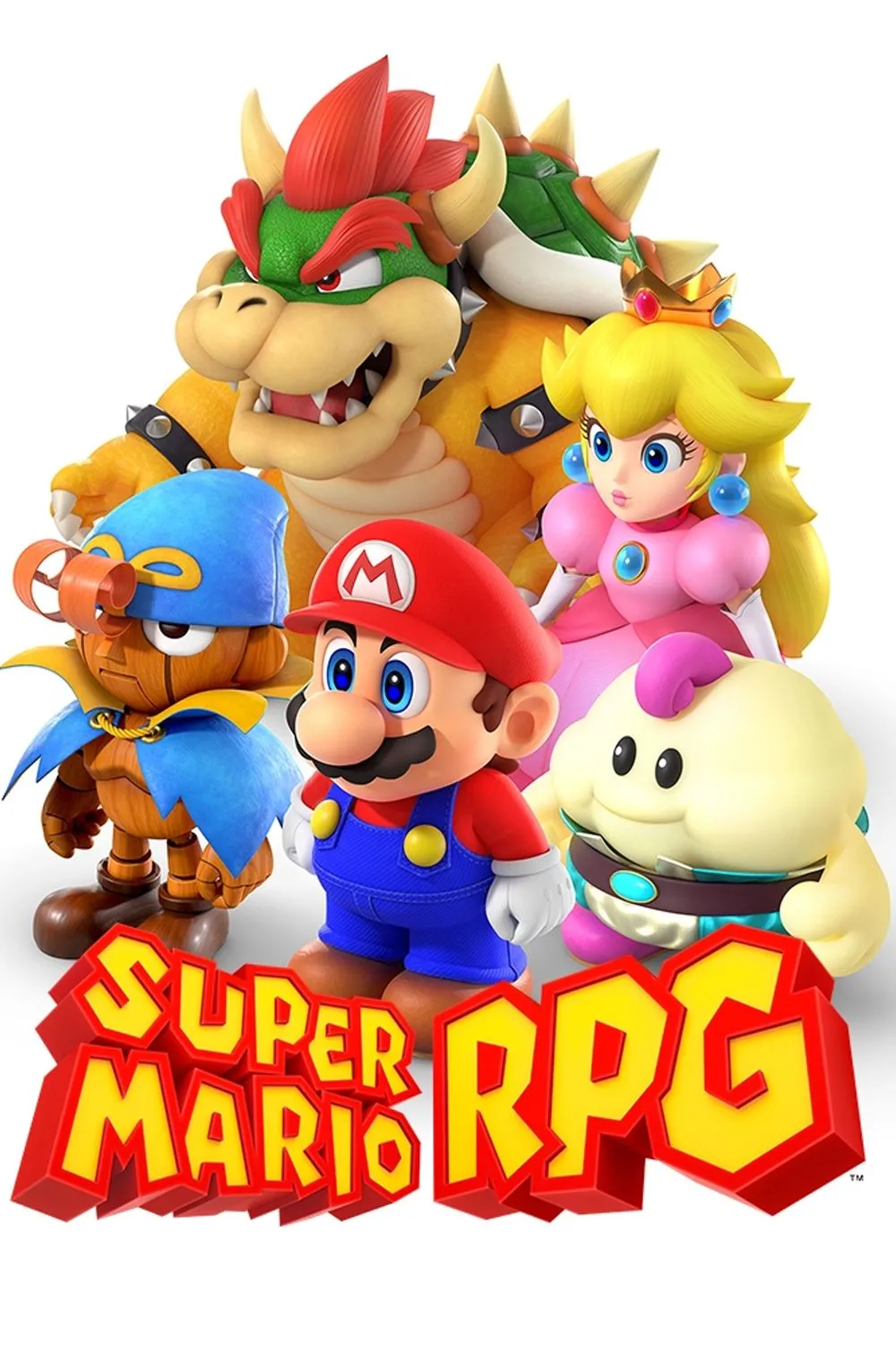 Nhân vật Mario, Mallow và Geno trong cảnh chiến đấu theo lượt của game Super Mario RPG phiên bản Switch