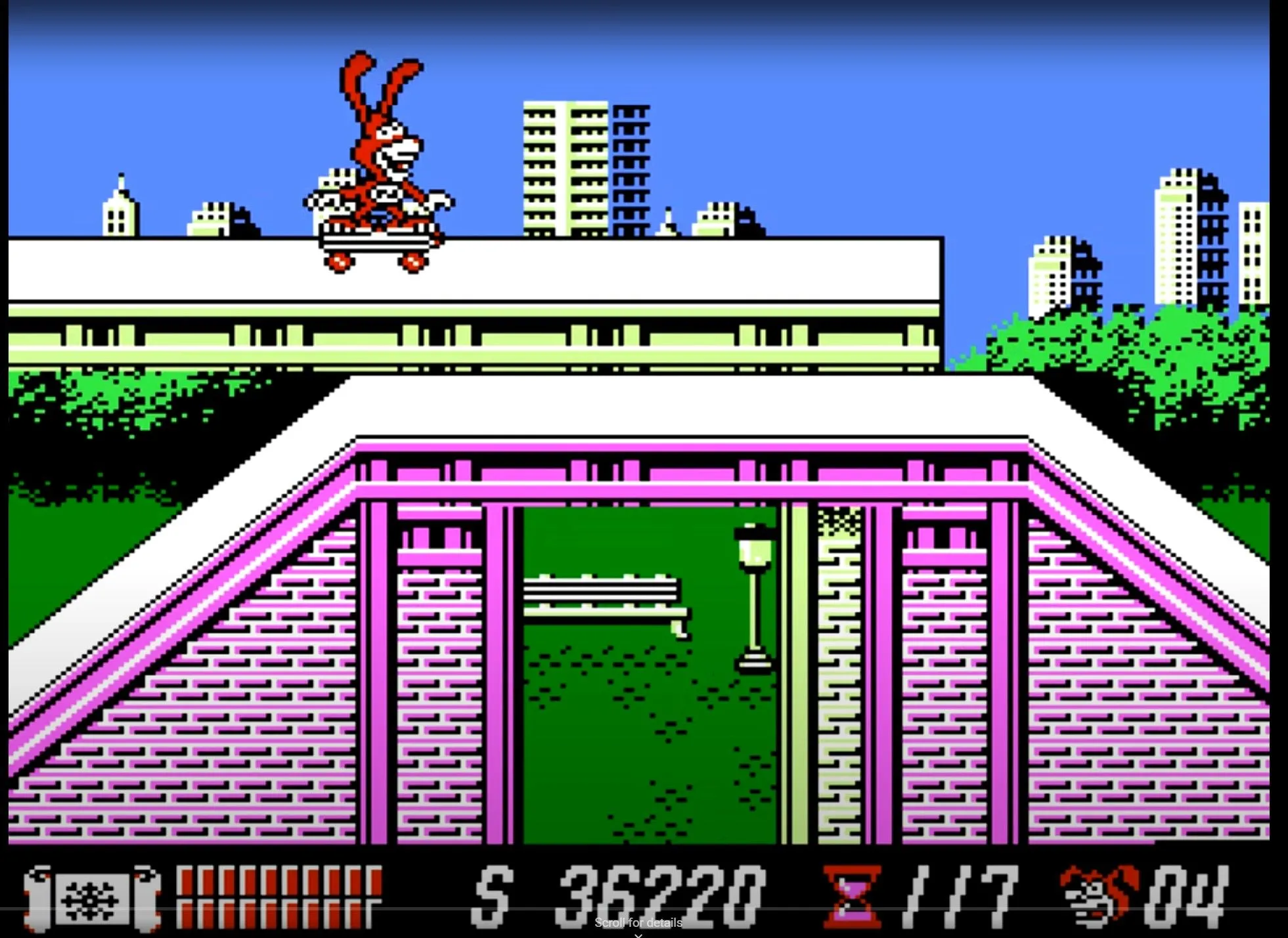 Nhân vật Noid trượt ván trong game Yo! Noid trên NES, tựa game quảng cáo pizza Domino's