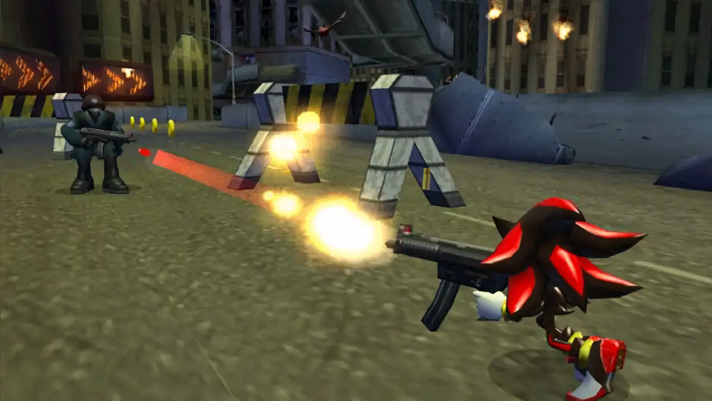 Nhân vật Shadow the Hedgehog trong game cầm súng, biểu tượng của sự &quot;đen tối&quot; trong series Sonic
