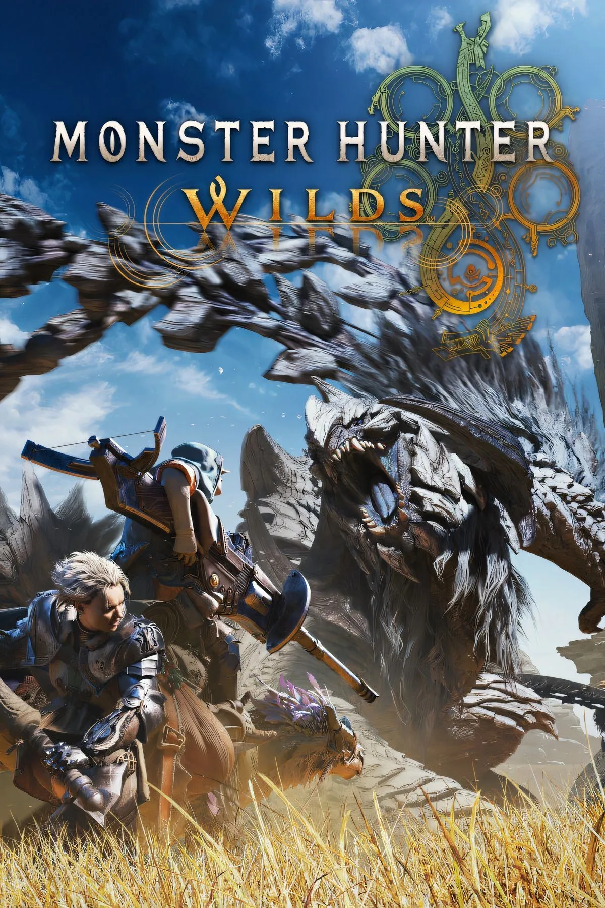 Nhân vật thợ săn đối đầu với quái vật khổng lồ trong thế giới Monster Hunter Wilds