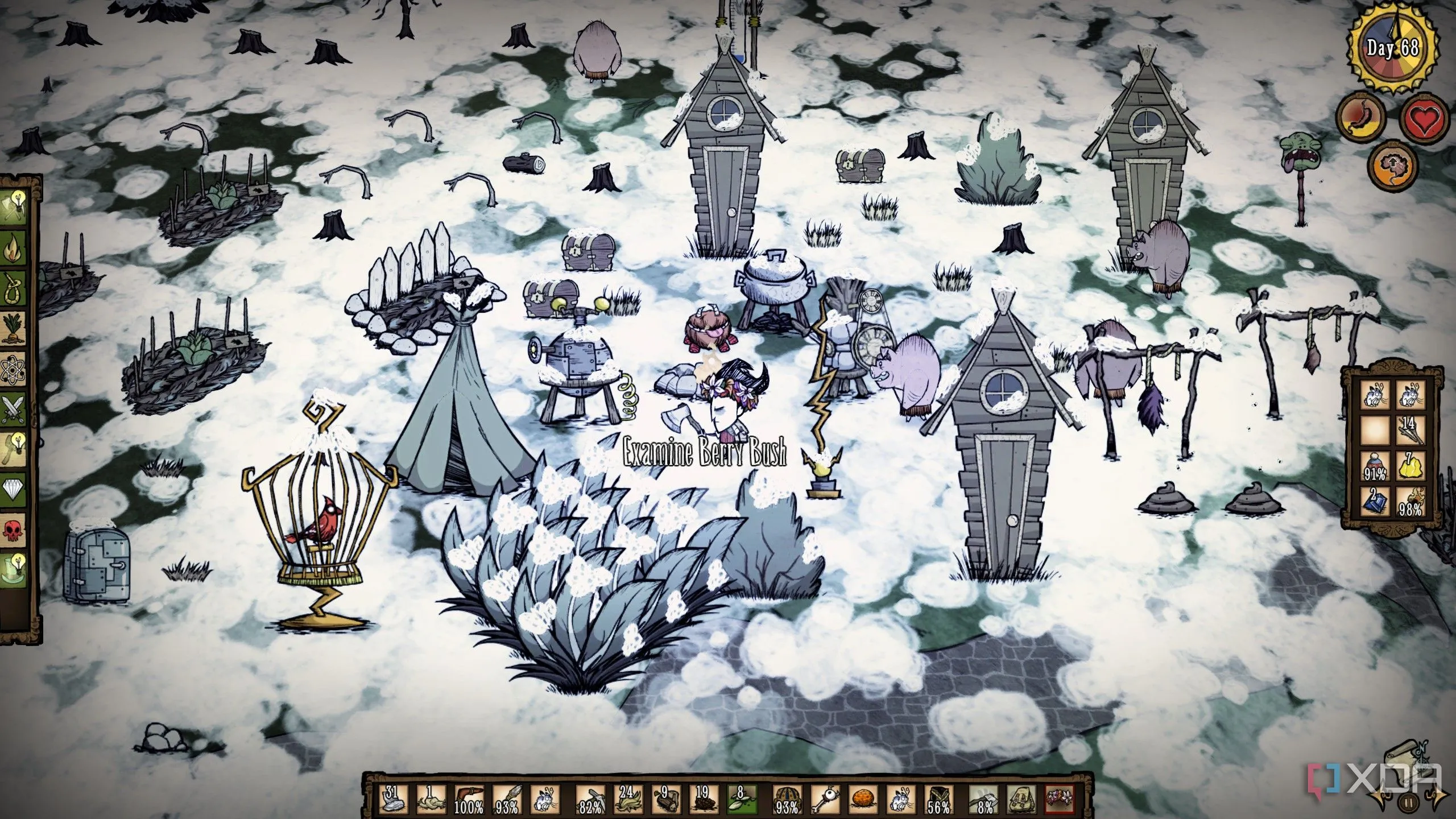 Nhân vật Wilson đang sinh tồn qua ngày 68 trong game Don't Starve với phong cách đồ họa độc đáo.