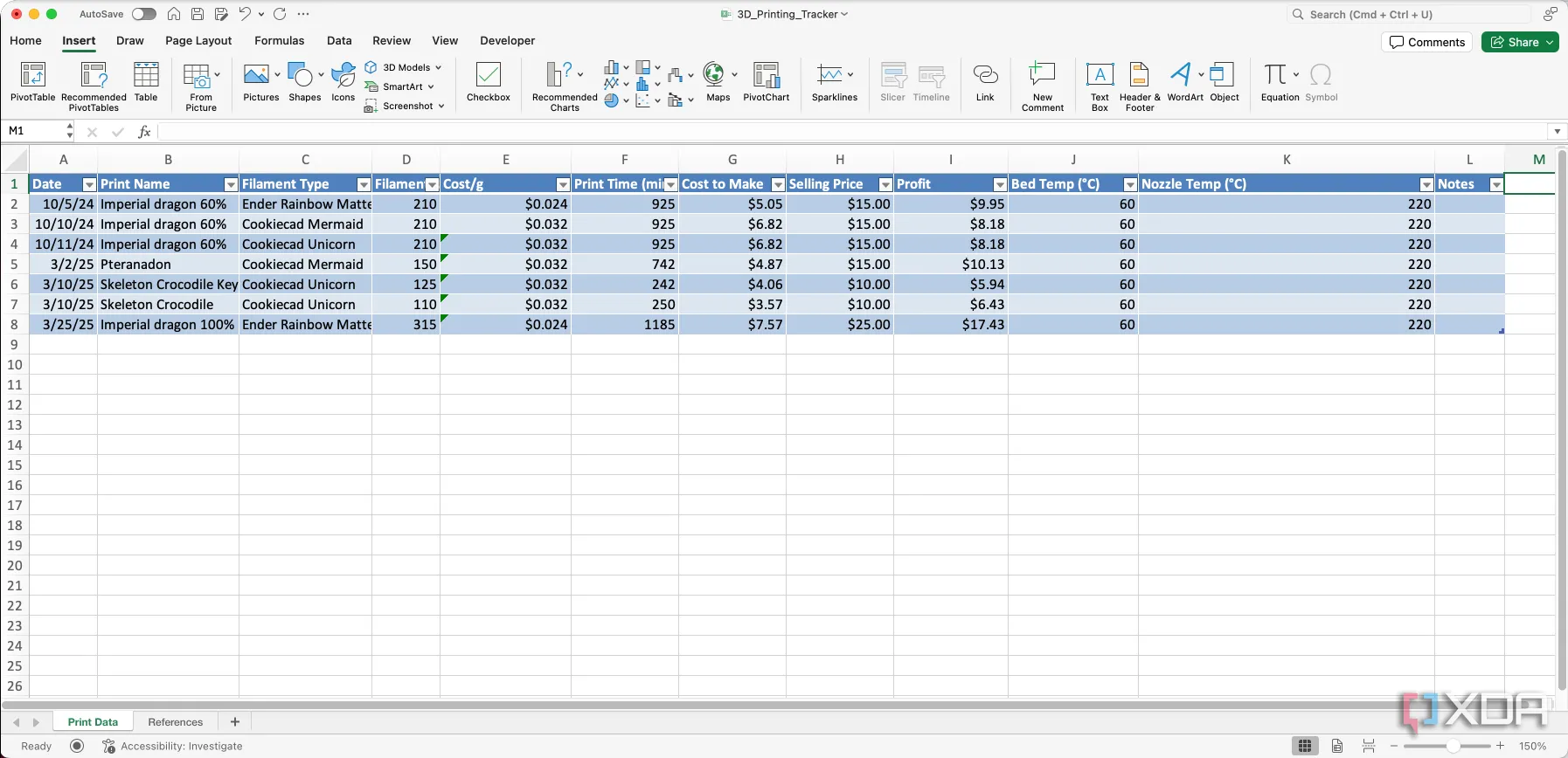 Nhập dữ liệu vào các cột trong bảng tính Excel