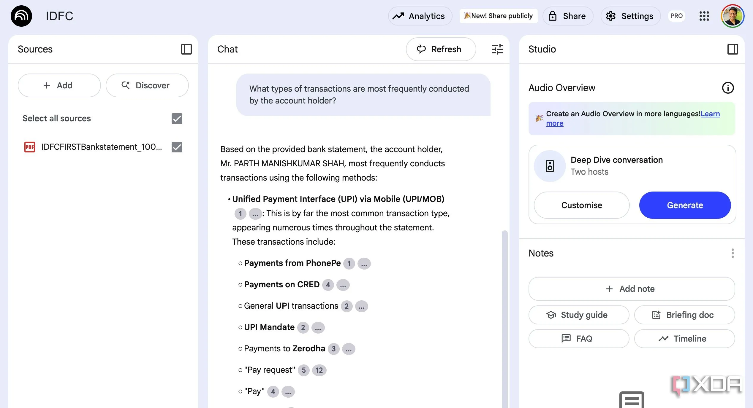 NotebookLM hỗ trợ đọc sao kê ngân hàng và quản lý tài chính cá nhân