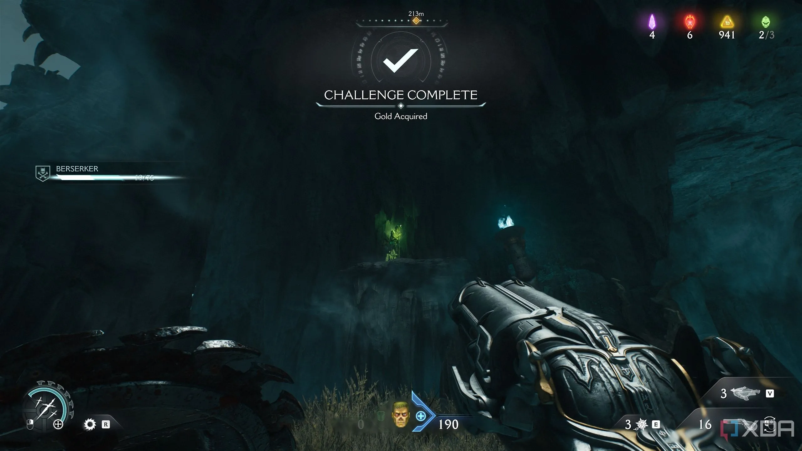 Nút thịt xanh trên cao để leo lên trong Chapter 19 Doom: The Dark Ages