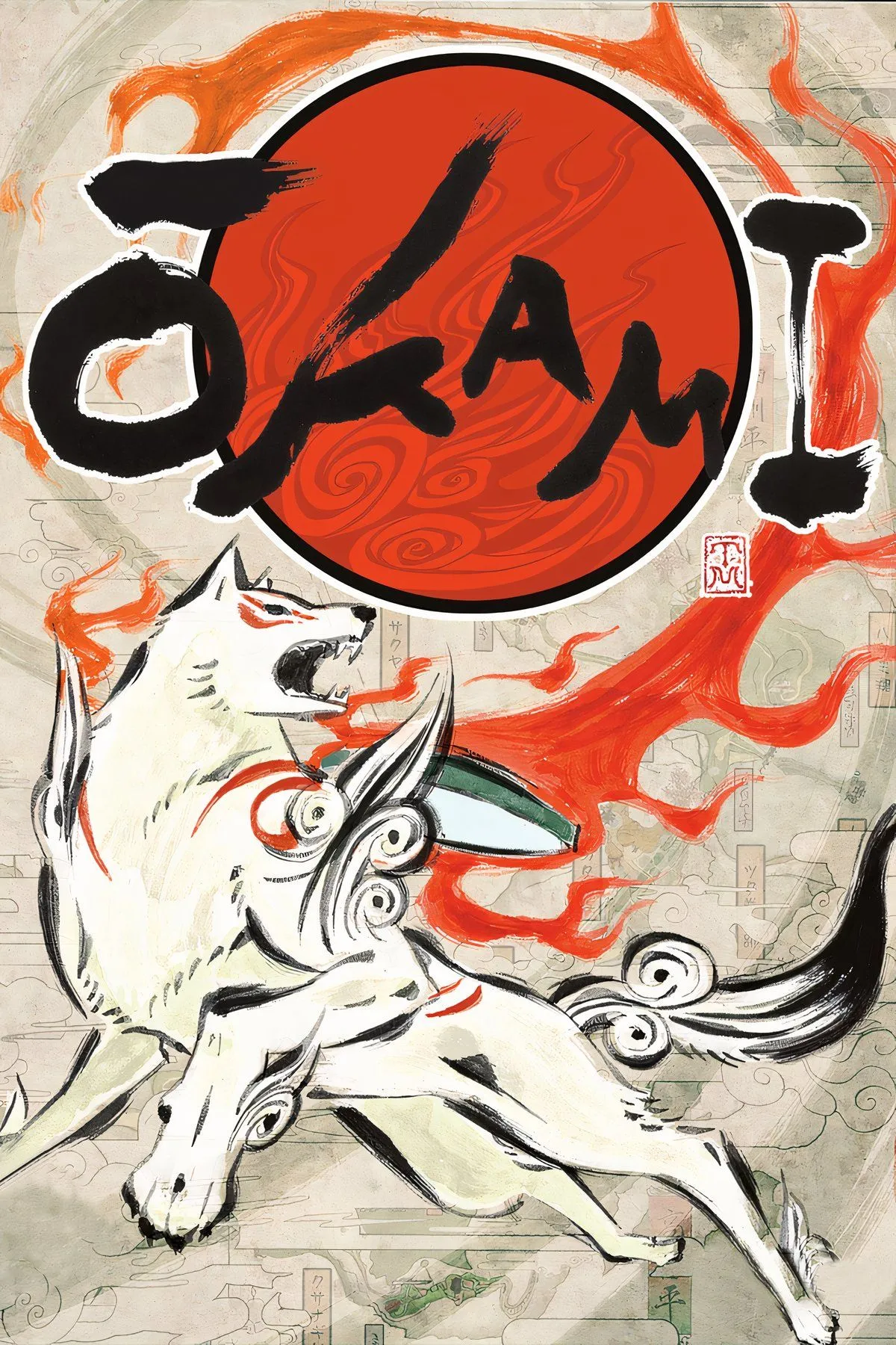 Okami trong hình ảnh bìa trang bị chú trọng phong cách sumi-e