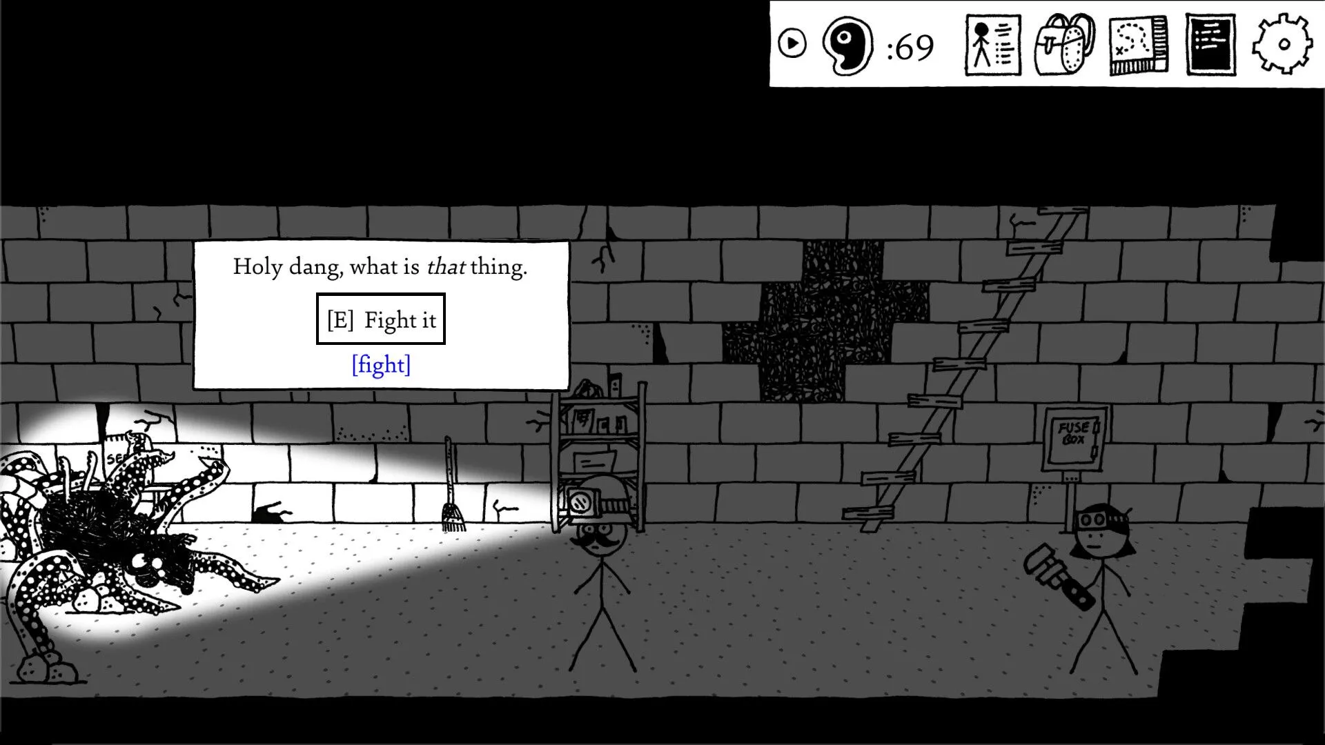 Pha hành động với các nhân vật người que trong Shadows Over Loathing