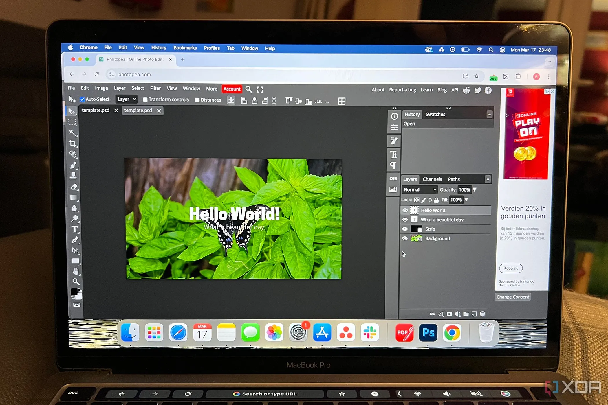 Photopea đang được sử dụng trên MacBook, minh họa khả năng chỉnh sửa ảnh trực tuyến tiện lợi.