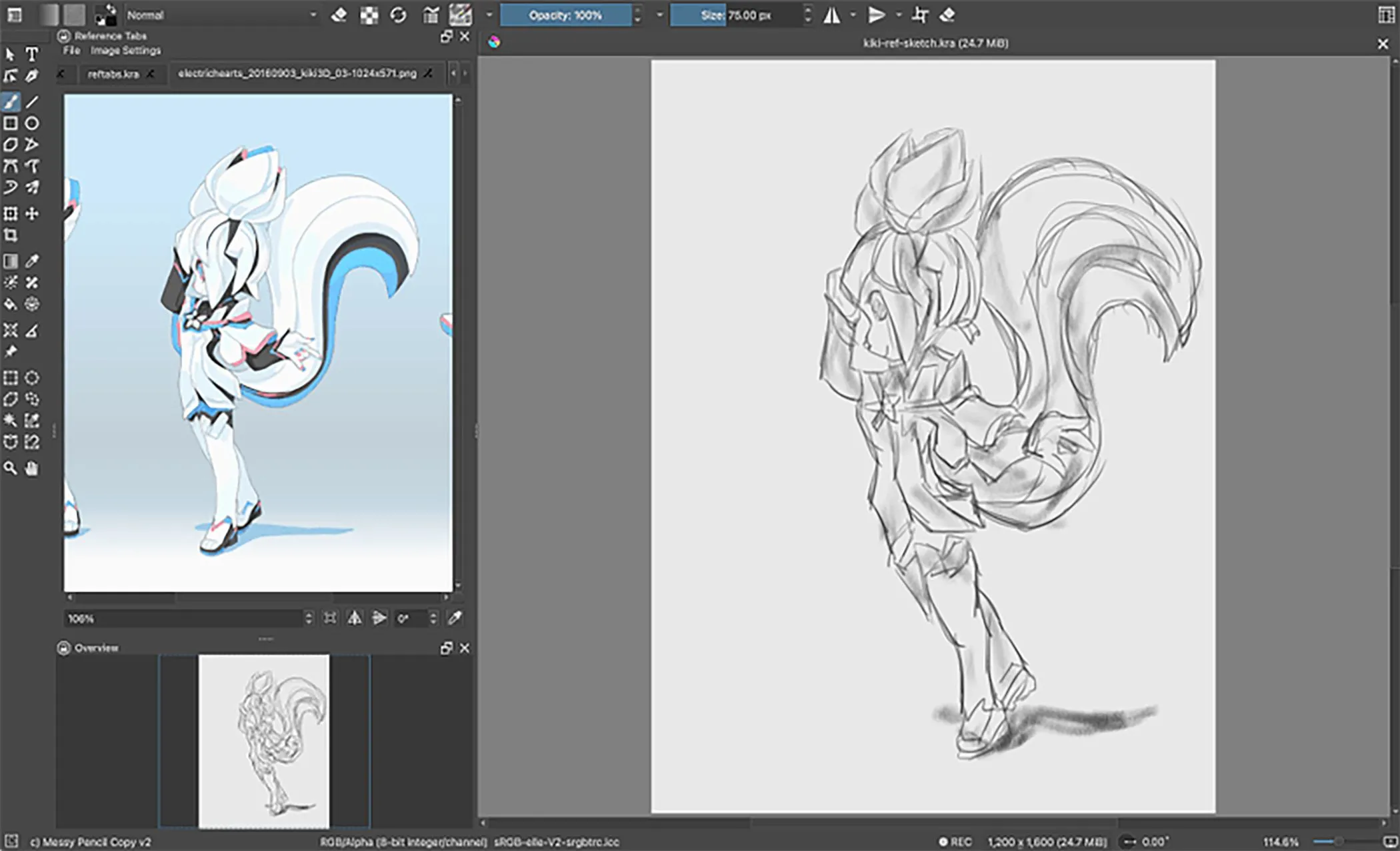 Plugin Reference Tabs Docker trong Krita hiển thị nhiều ảnh tham chiếu dưới dạng tab, hỗ trợ nghệ sĩ dễ dàng xem và quản lý trong quá trình vẽ.
