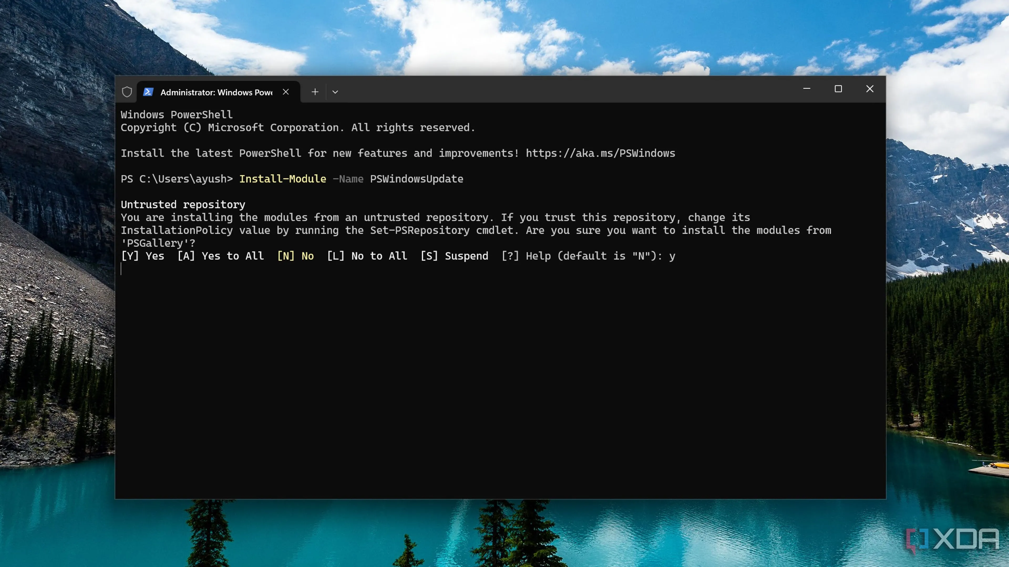 Quá trình cài đặt module PSWindowsUpdate trên PowerShell để kiểm soát cập nhật