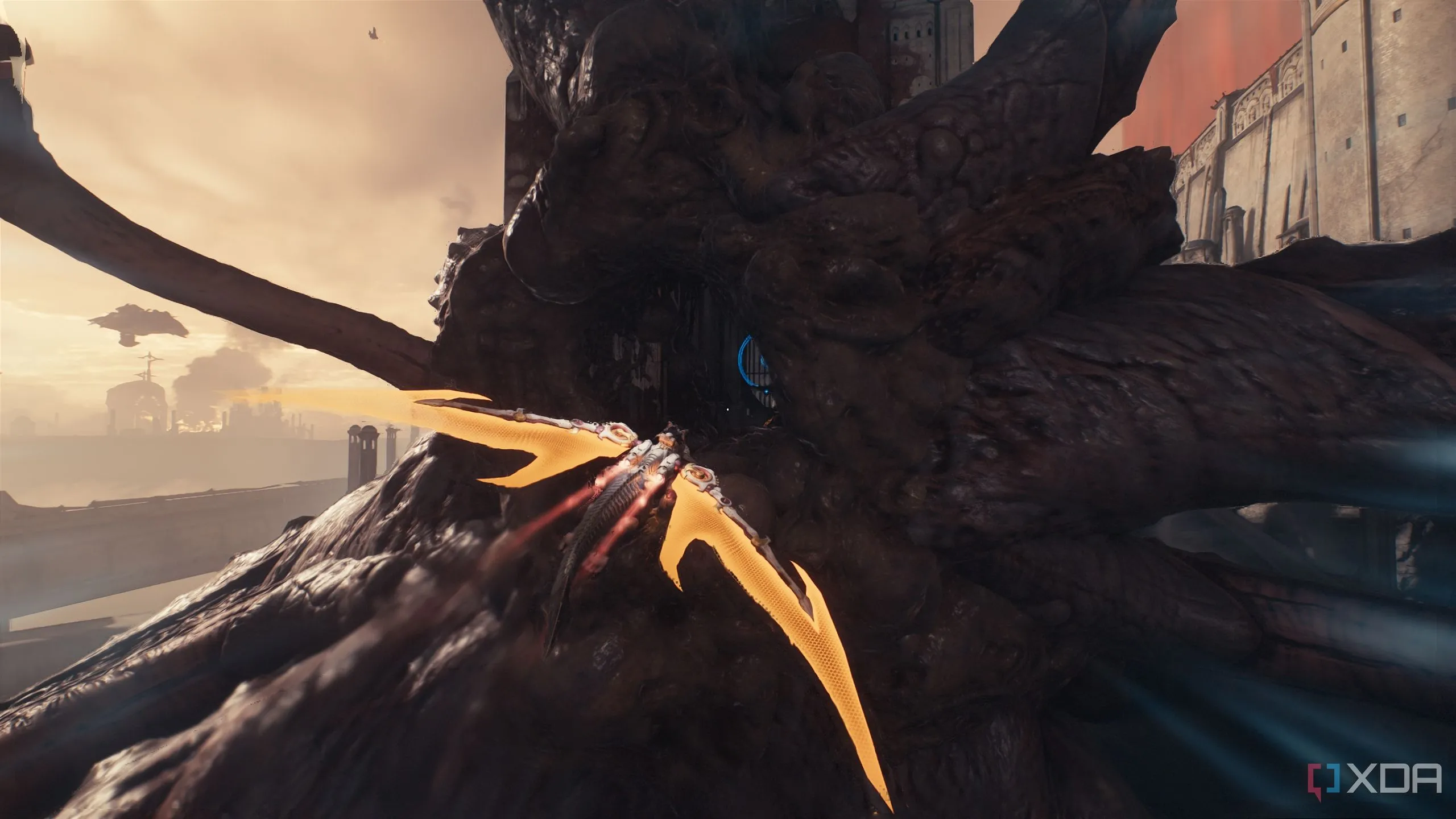 Rồng Serrat bay xuyên qua một con quỷ Leviathan khổng lồ trong Doom: The Dark Ages