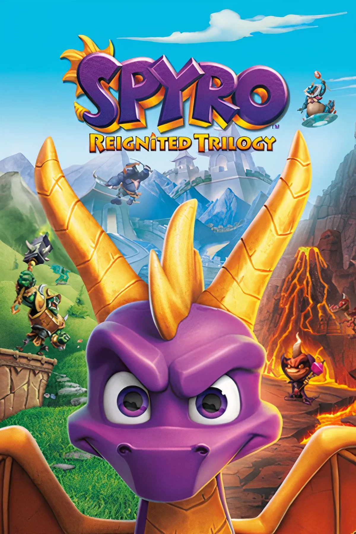 Rồng Spyro đang bay lượn trên một cảnh quan hùng vĩ, tái hiện đồ họa đẹp mắt của Spyro Reignited Trilogy.