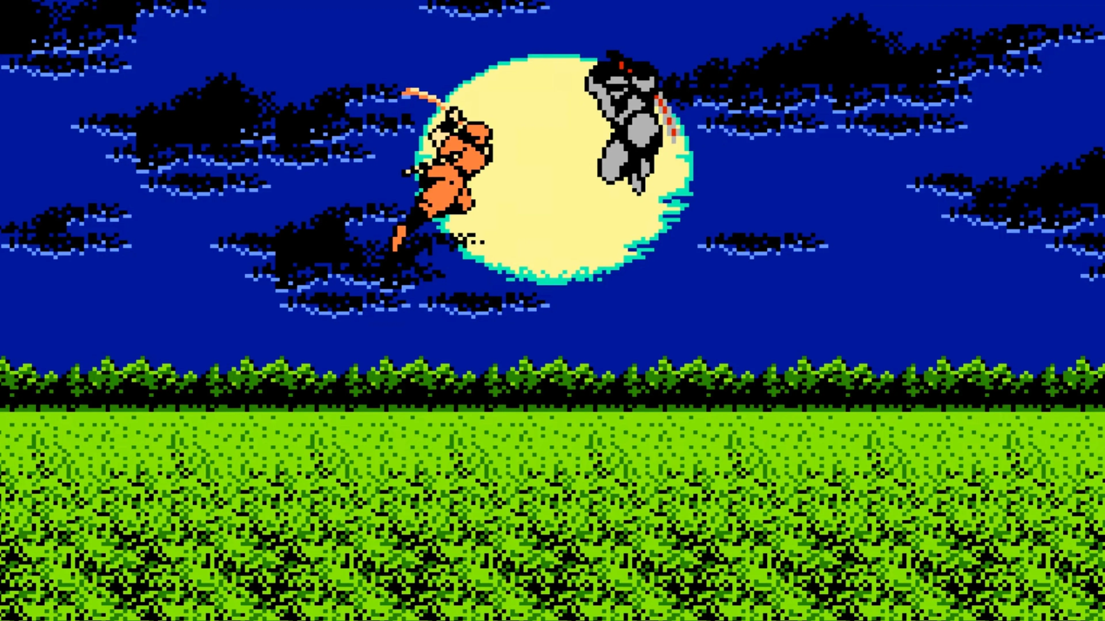 Ryu Hayabusa nhảy lên và tung đòn tấn công trong một màn chơi đầy chướng ngại vật của Ninja Gaiden