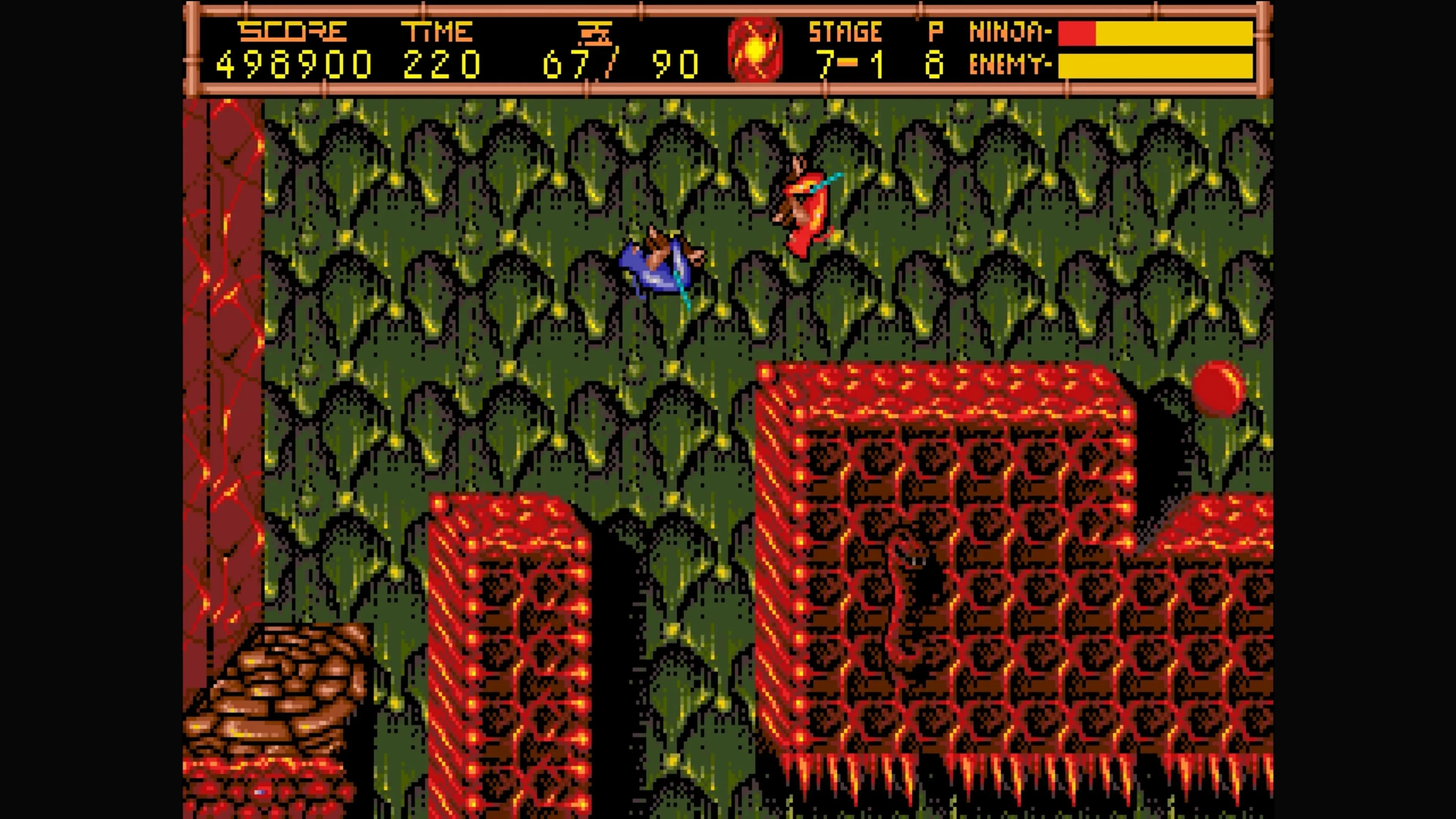 Ryu Hayabusa platforming trong khu rừng ở Ninja Gaiden 2