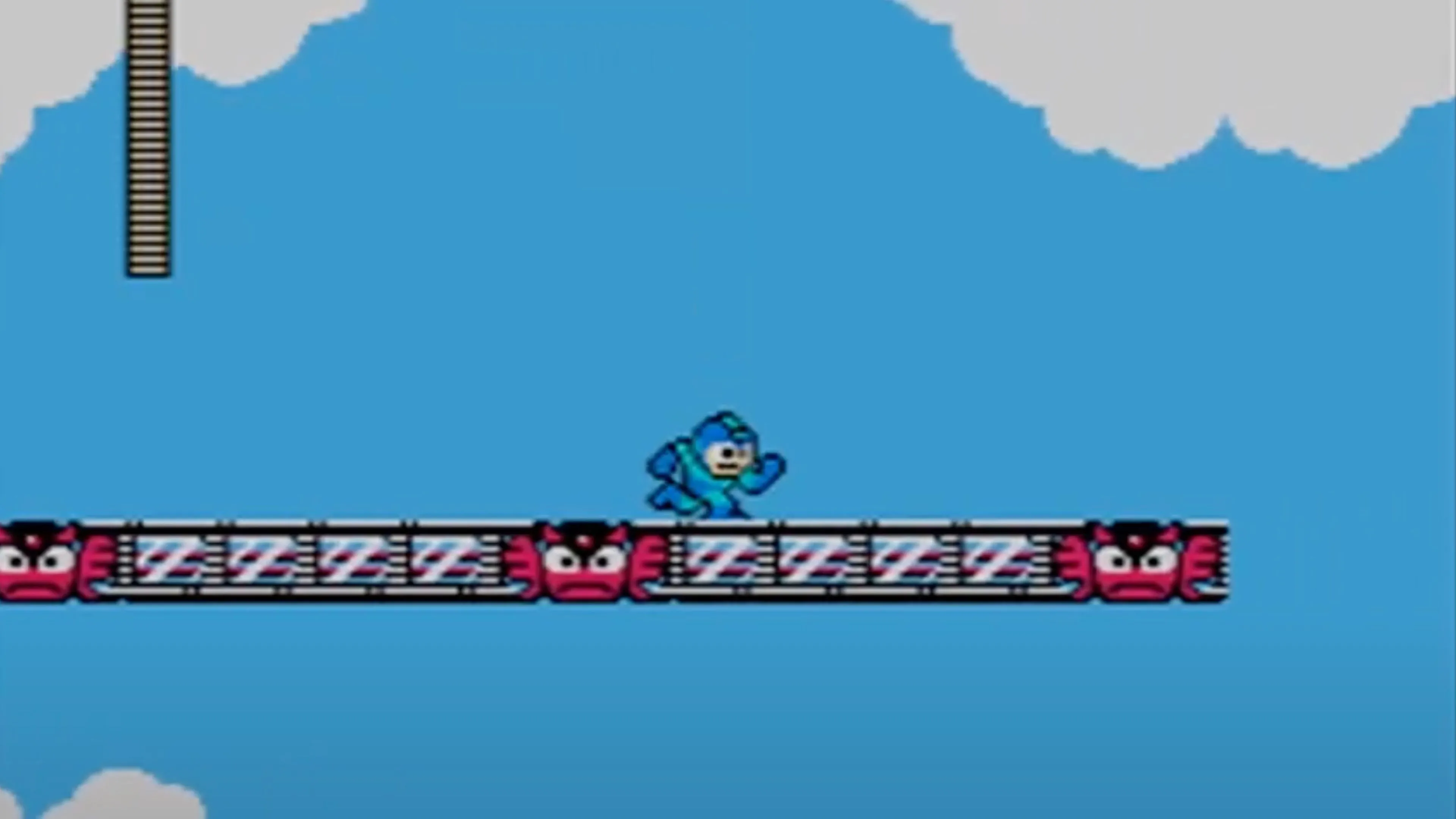 Screenshot trong game Mega Man 2, Mega Man đang bắn kẻ thù