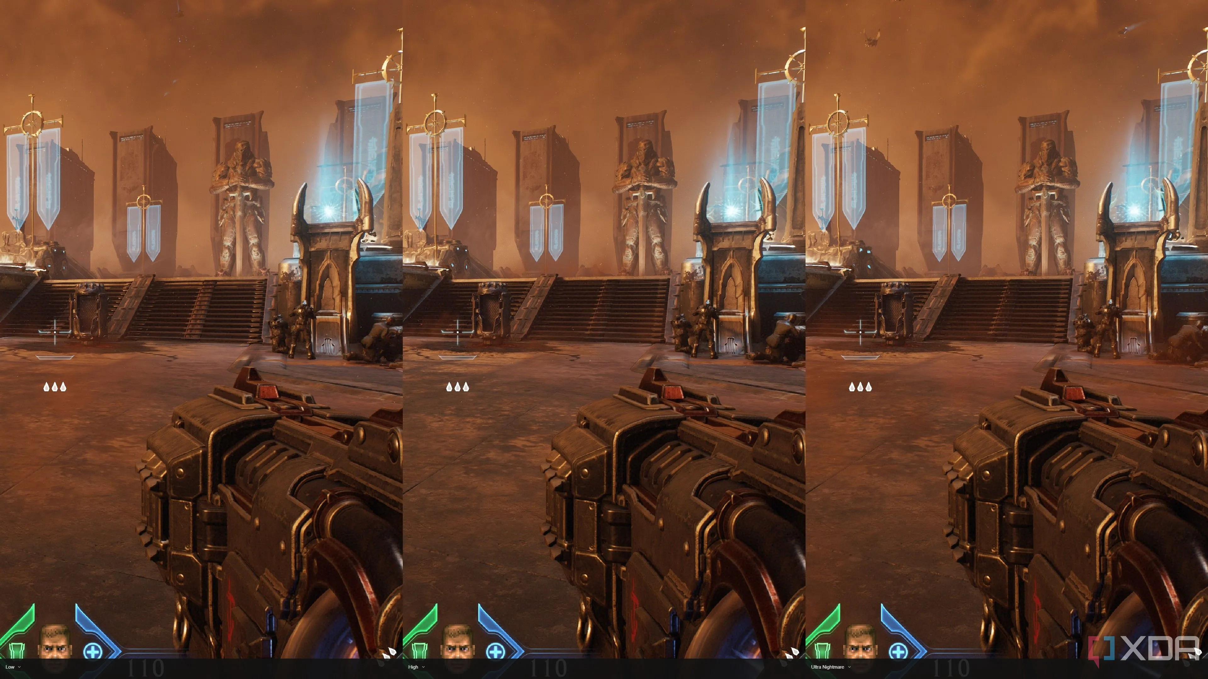 So sánh cài đặt đồ họa Low, High và Ultra Nightmare trên RTX 5090 trong Doom The Dark Ages