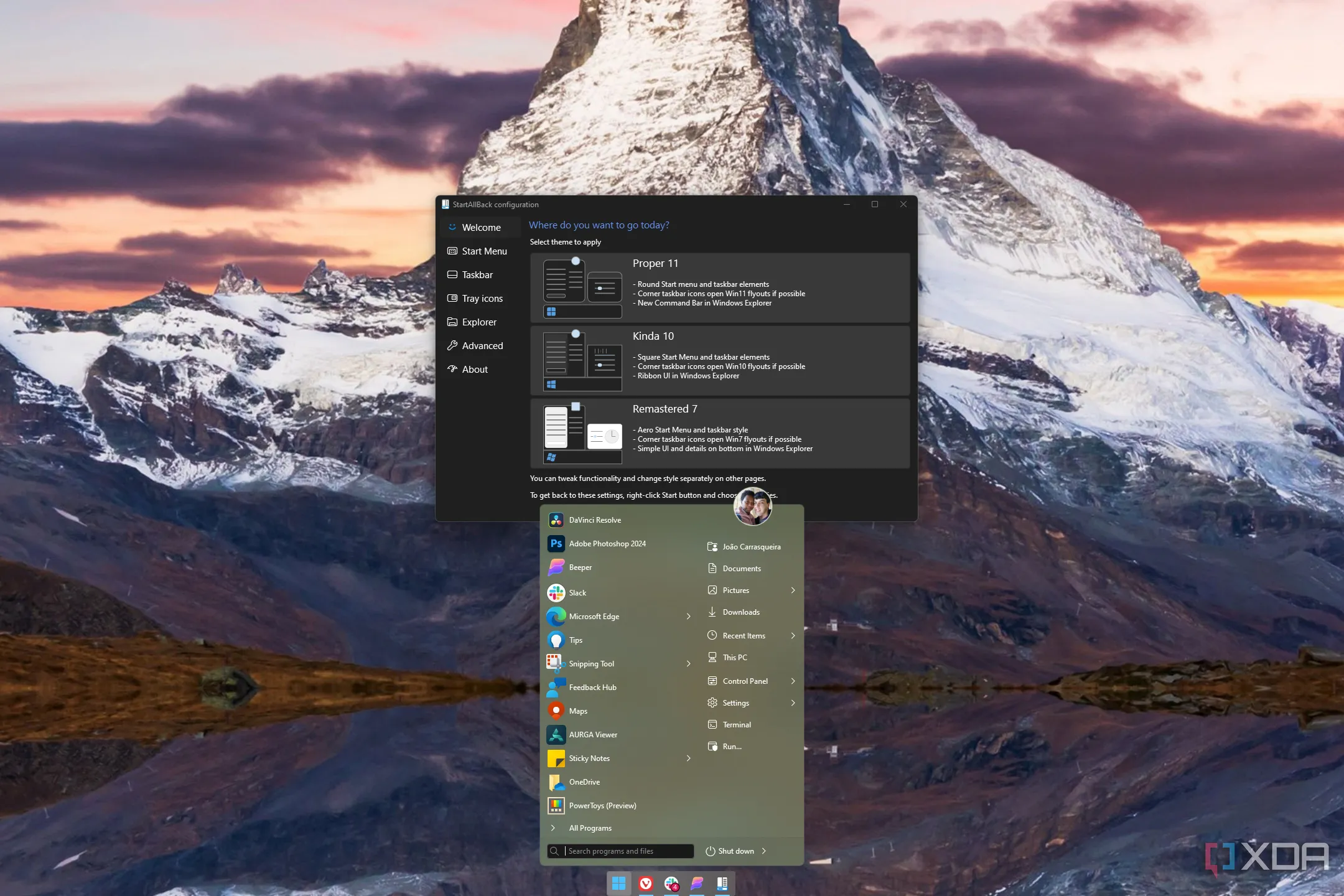 Start Menu cổ điển và thanh Taskbar tùy chỉnh trên Windows 11 bởi StartAllBack