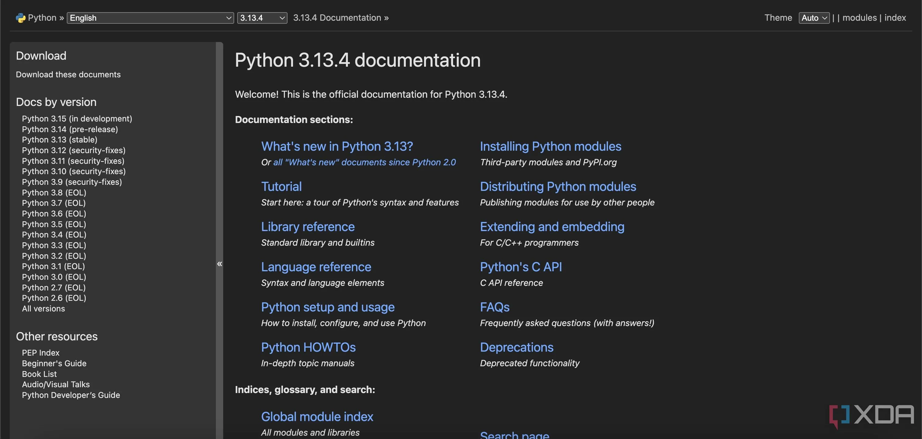 Tài liệu Python được truy cập ngoại tuyến trên trình duyệt qua Kiwix Server