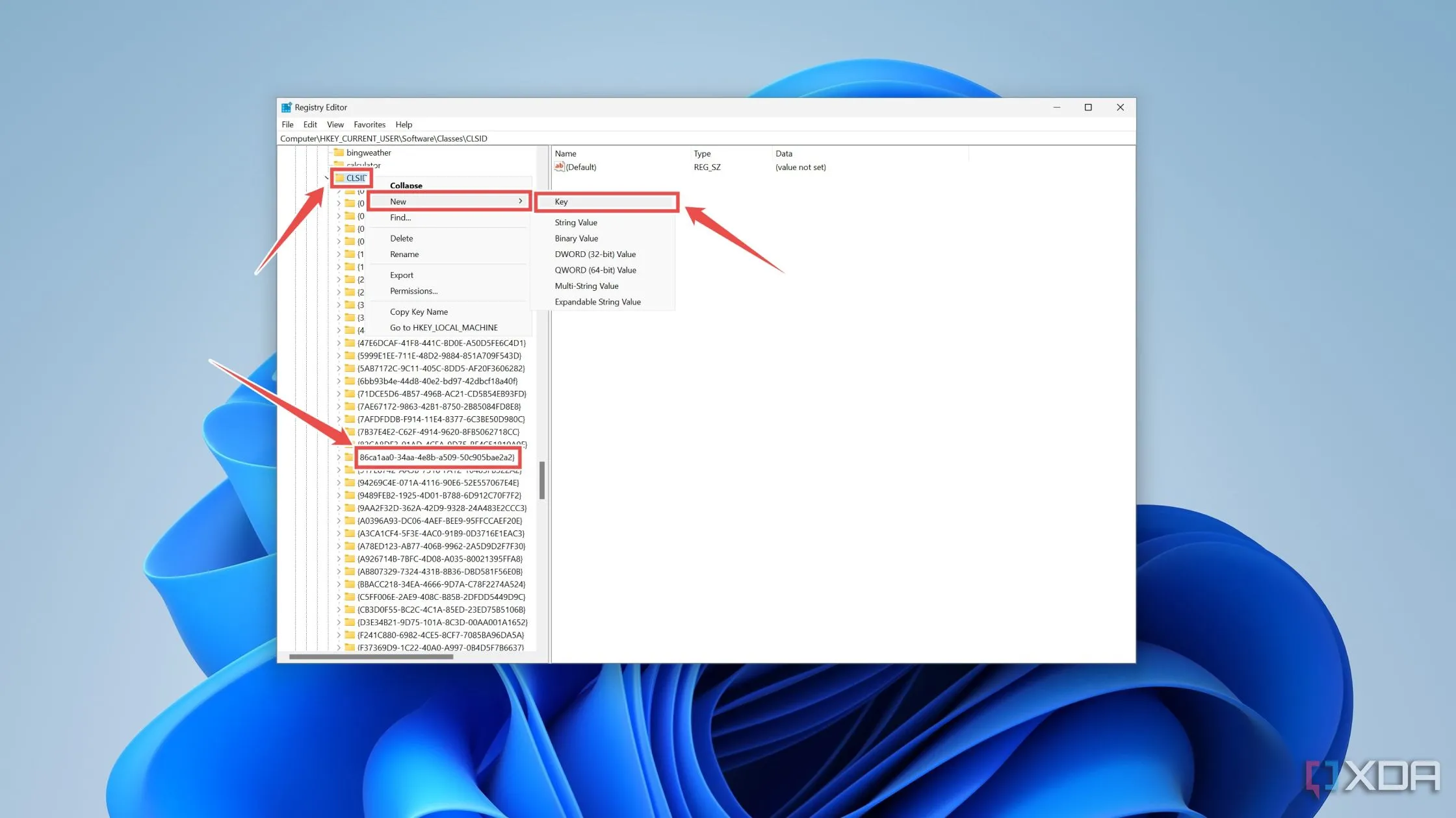 Tạo khóa mới {86ca1aa0-34aa-4e8b-a509-50c905bae2a2} trong thư mục CLSID của Registry Editor