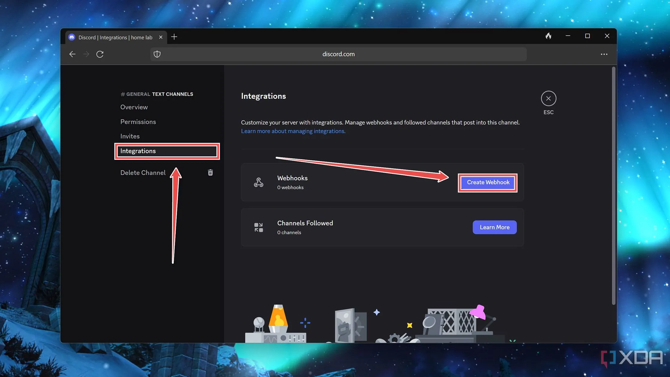 Tạo Webhook mới trong phần Tích hợp của cài đặt kênh Discord