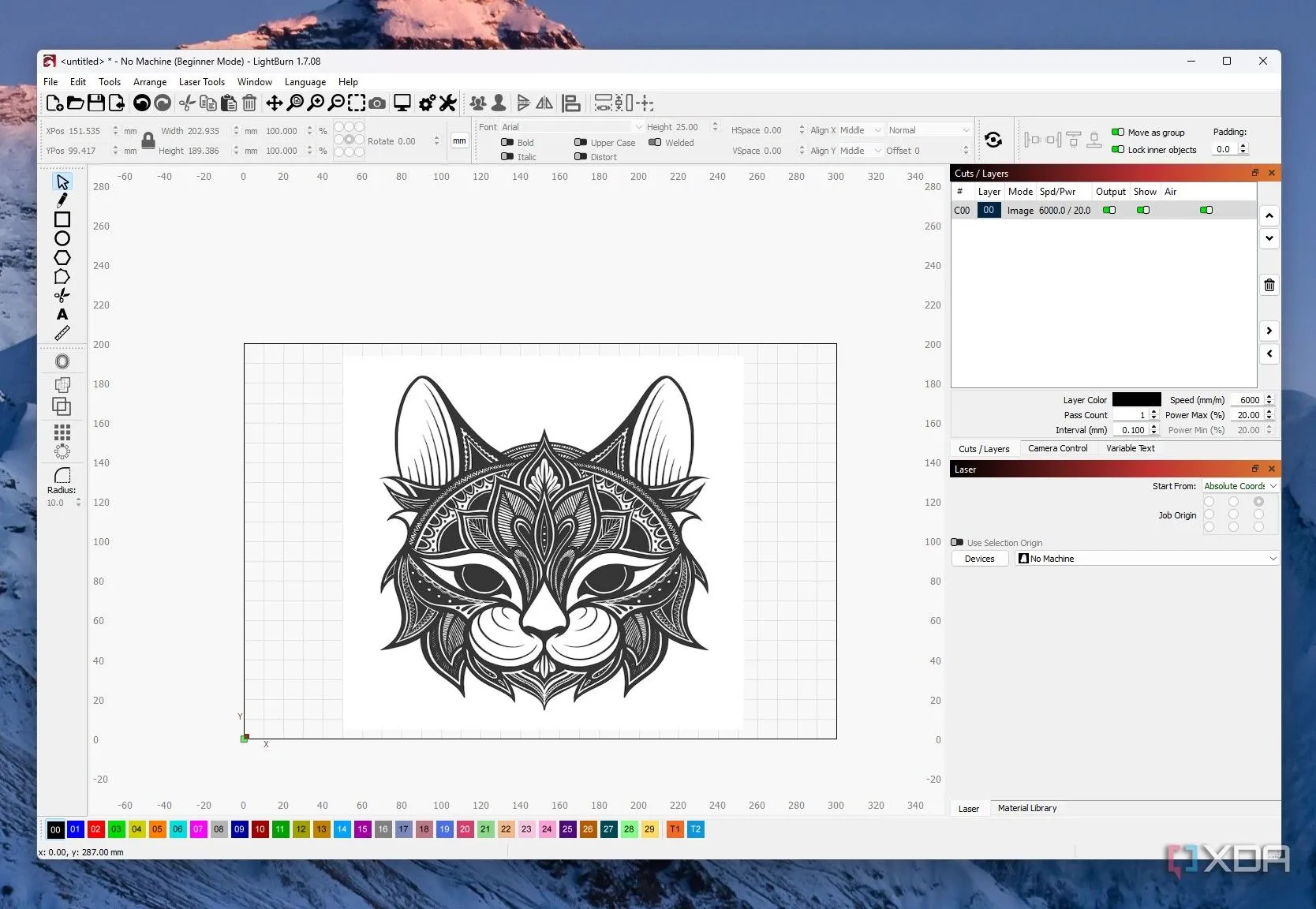 Tệp đồ họa vector định dạng SVG, DXF được nhập vào phần mềm LightBurn để xử lý khắc laser