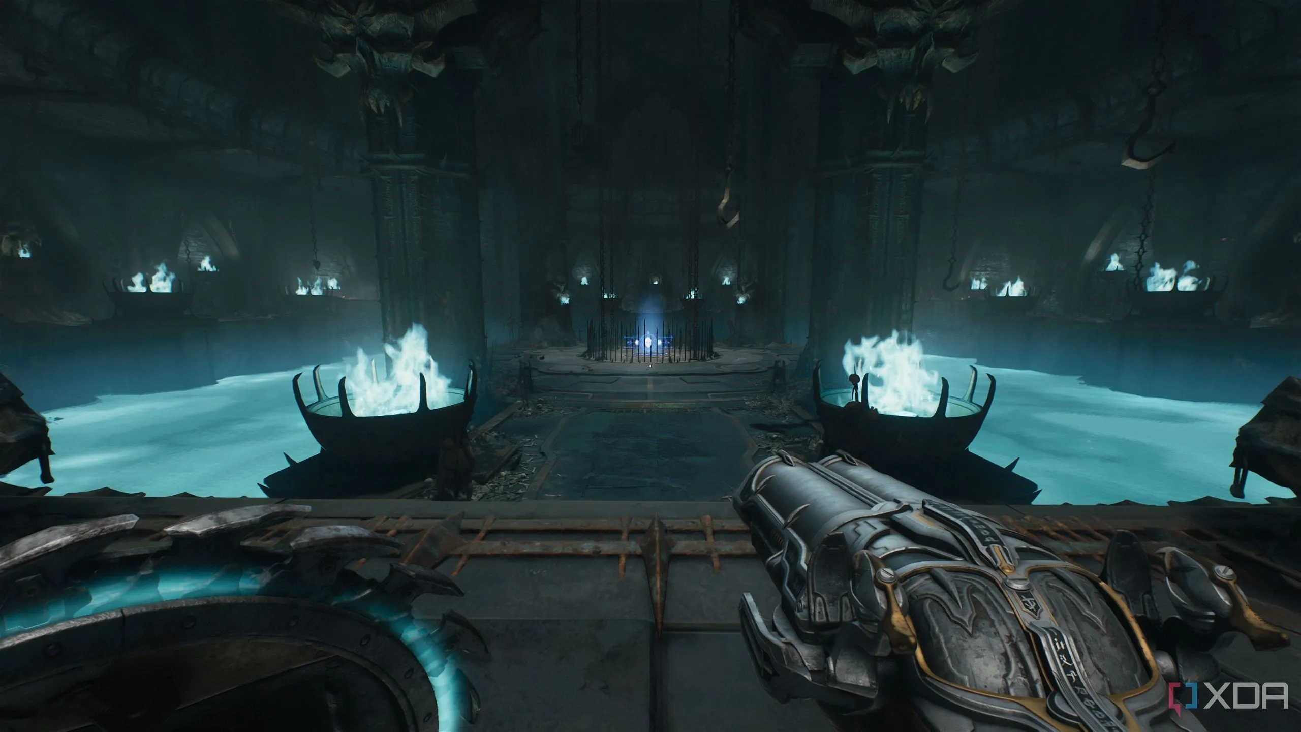 Thang máy trung tâm bị khóa bởi chìa khóa đầu lâu xanh trong Chapter 19 Doom: The Dark Ages